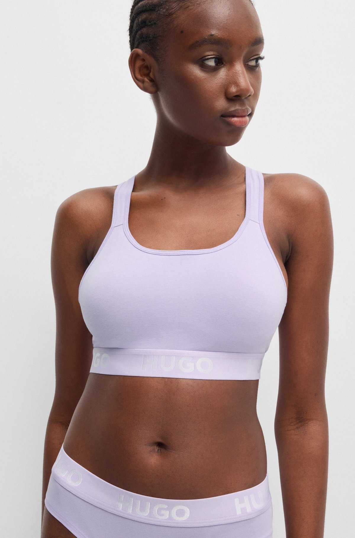 CROSSED-BACK BRALETTE IN STRETCH COTTON WITH LOGO BAND - 4