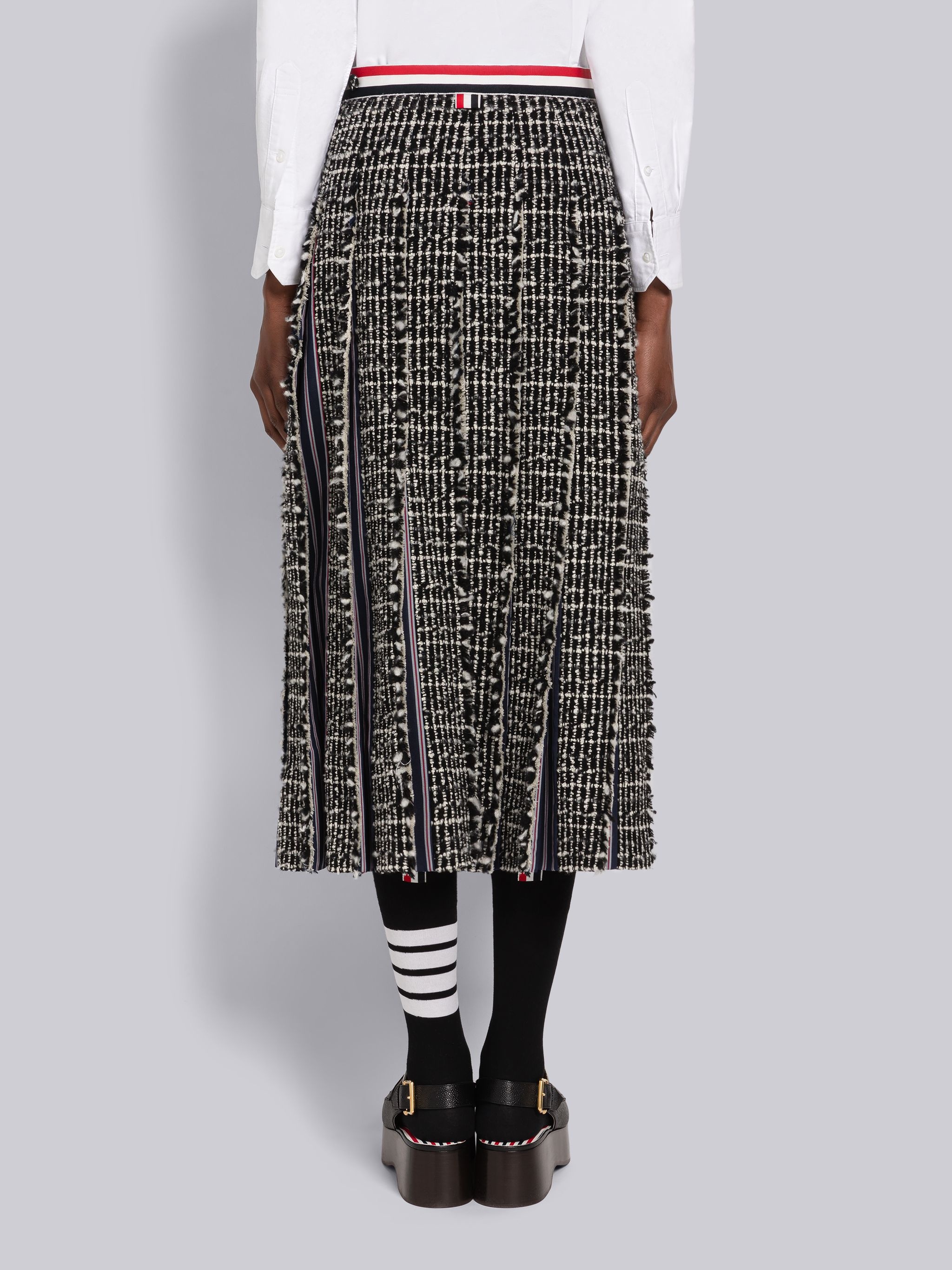 Check Cashmere Tweed Pleated Skirt With Inserts - 3