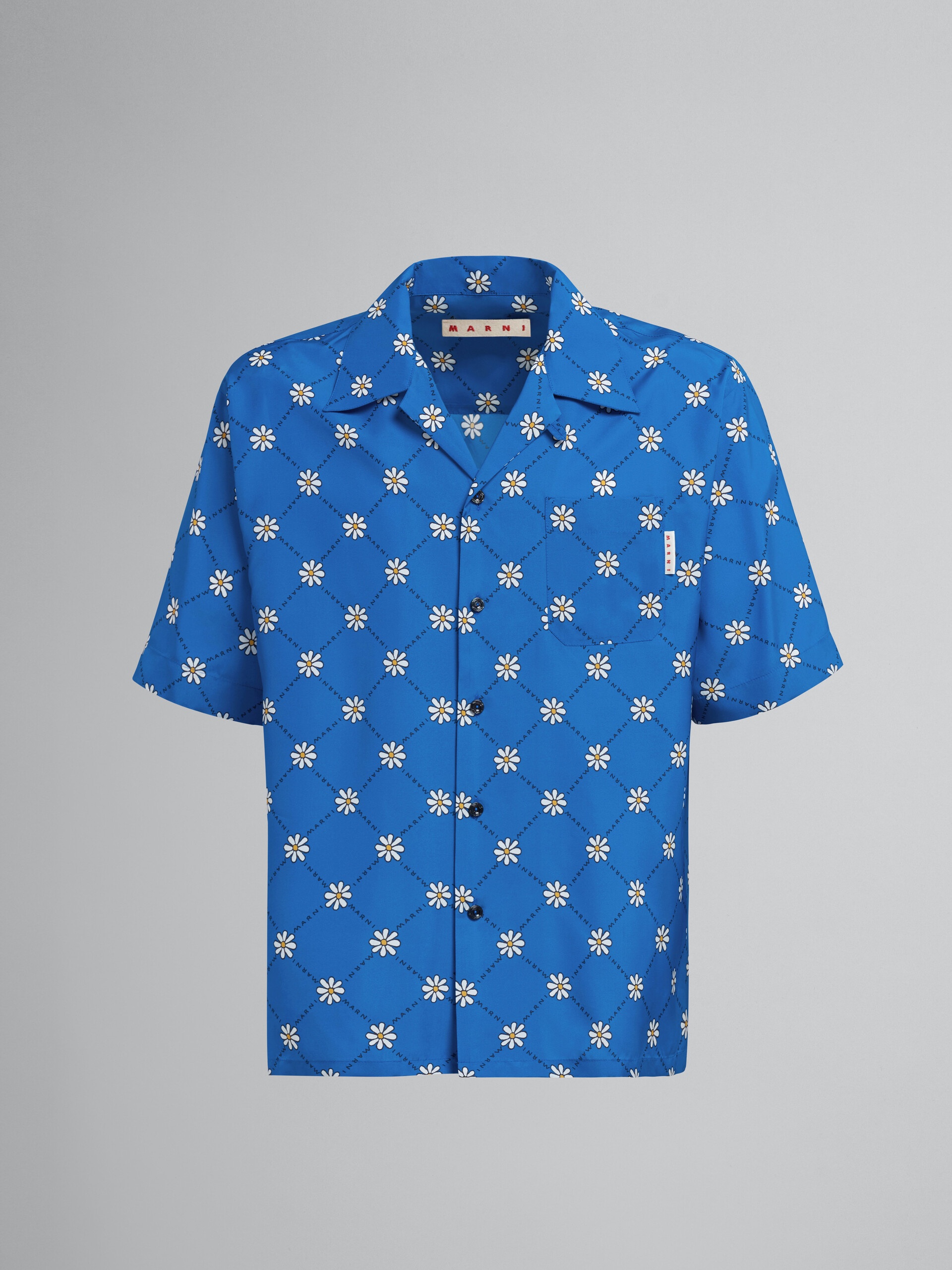 MARNIGRAM PRINT BLUE VISCOSE TOILE BOWLING SHIRT - 1