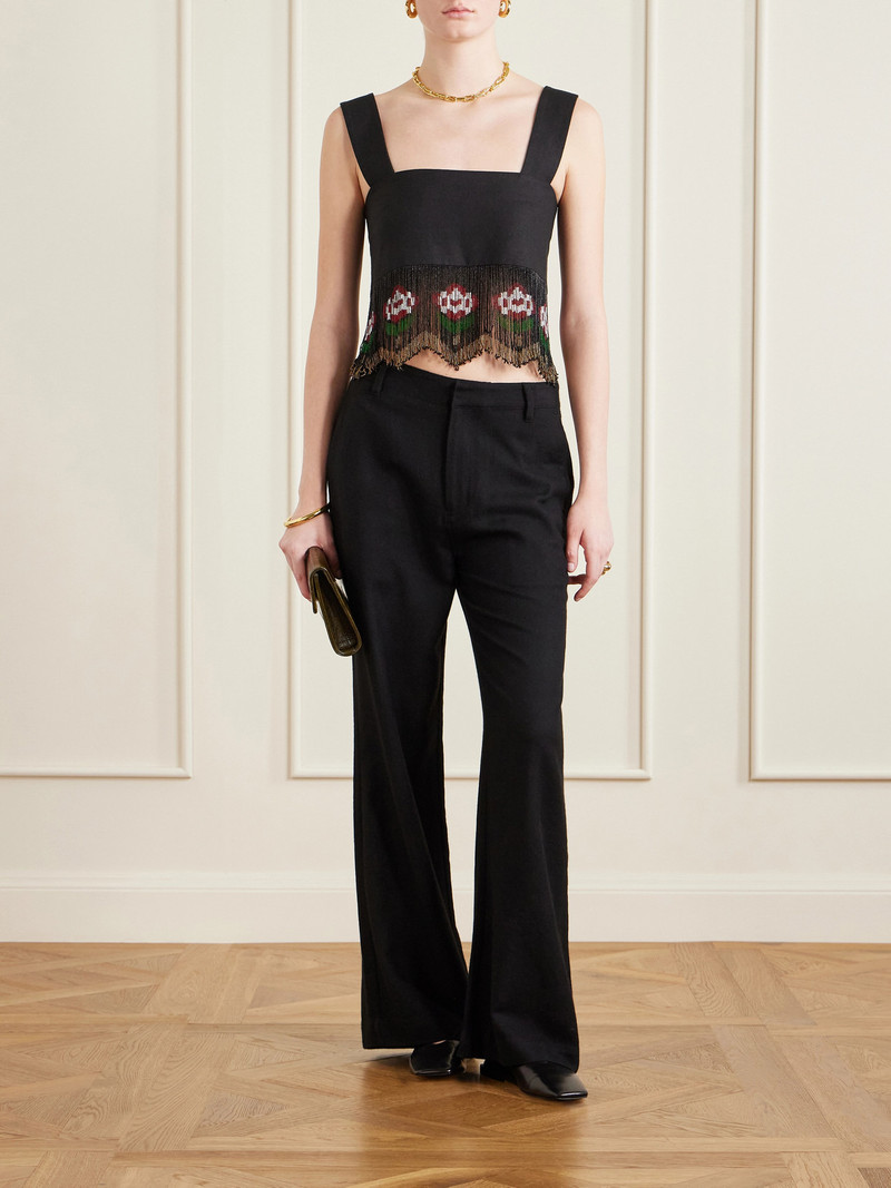 ALIX OF BOHEMIA Mia Cropped Bead-embellished Fringed Silk Top outlook