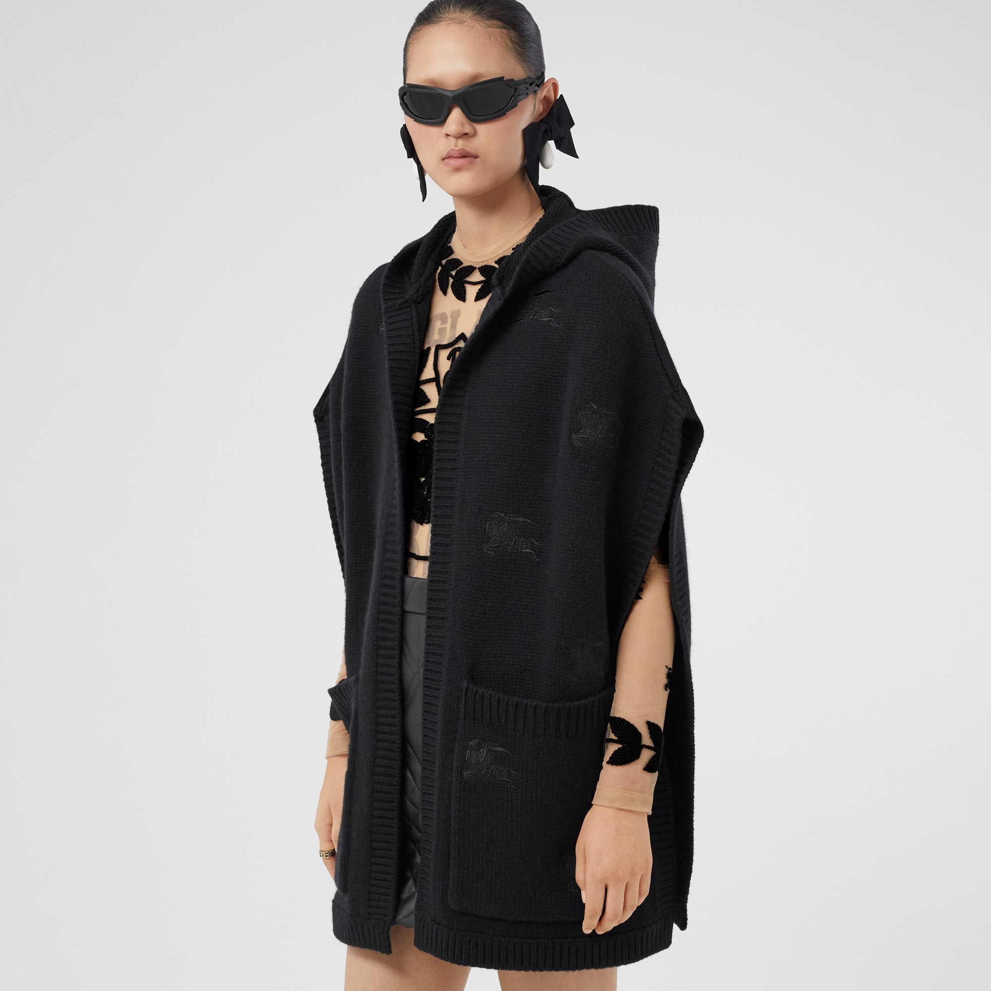 Embroidered EKD Wool Cashmere Hooded Cape 6