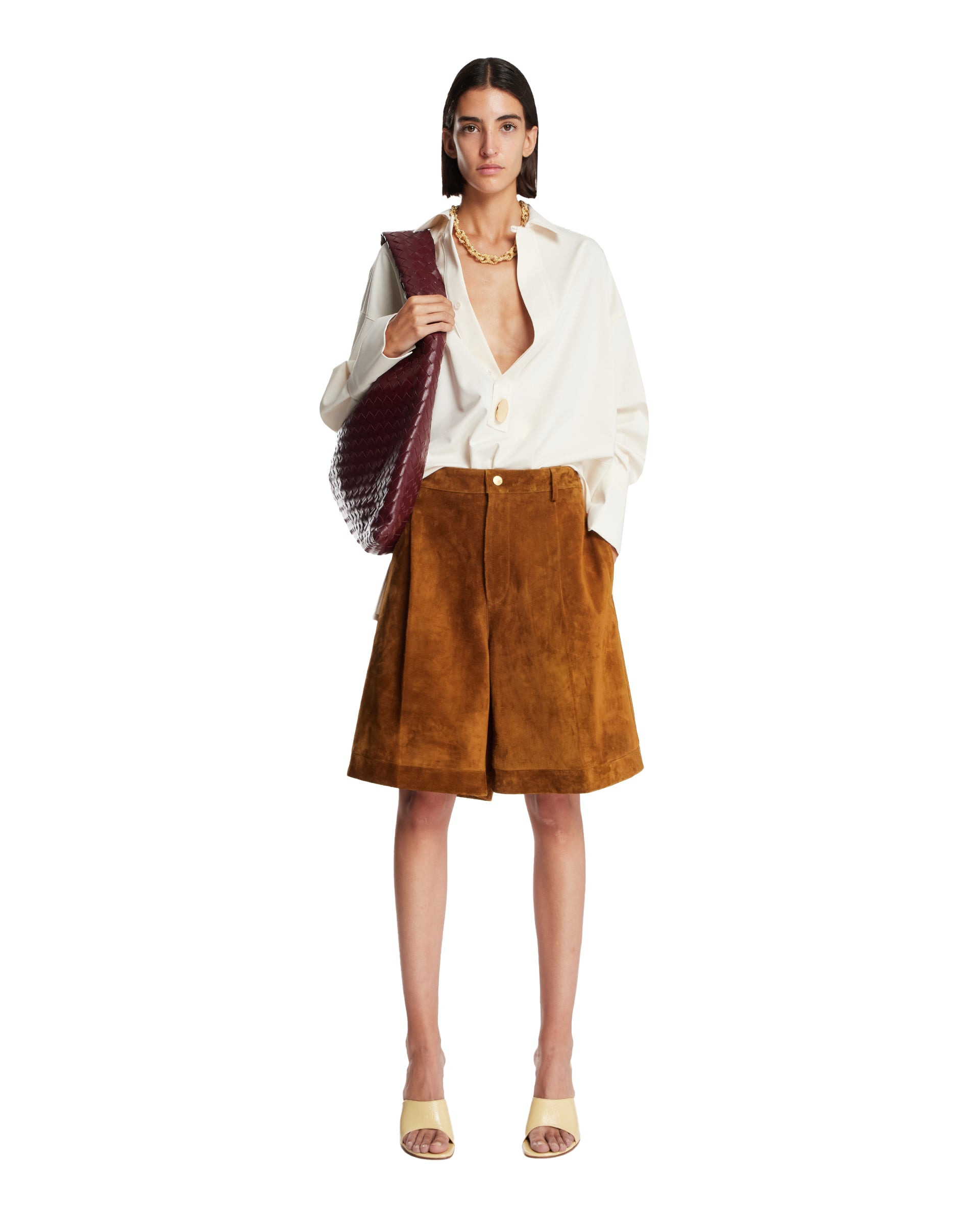 Brown Suede Bermuda Shorts - 2