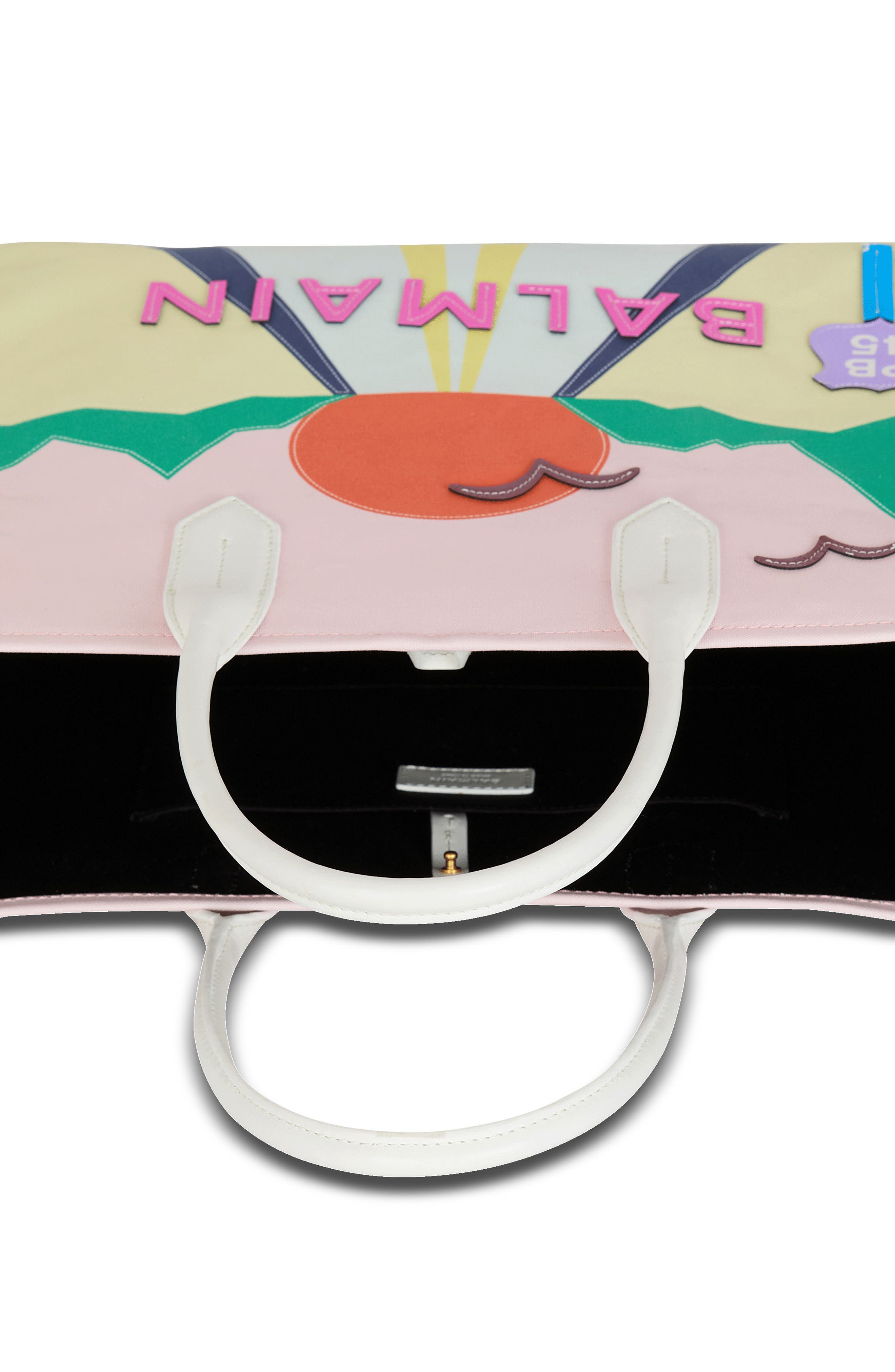 Balmain Medium B-Army Postcard Print Leather & Canvas Shopper Tote in White Multi at Nordstrom - 3