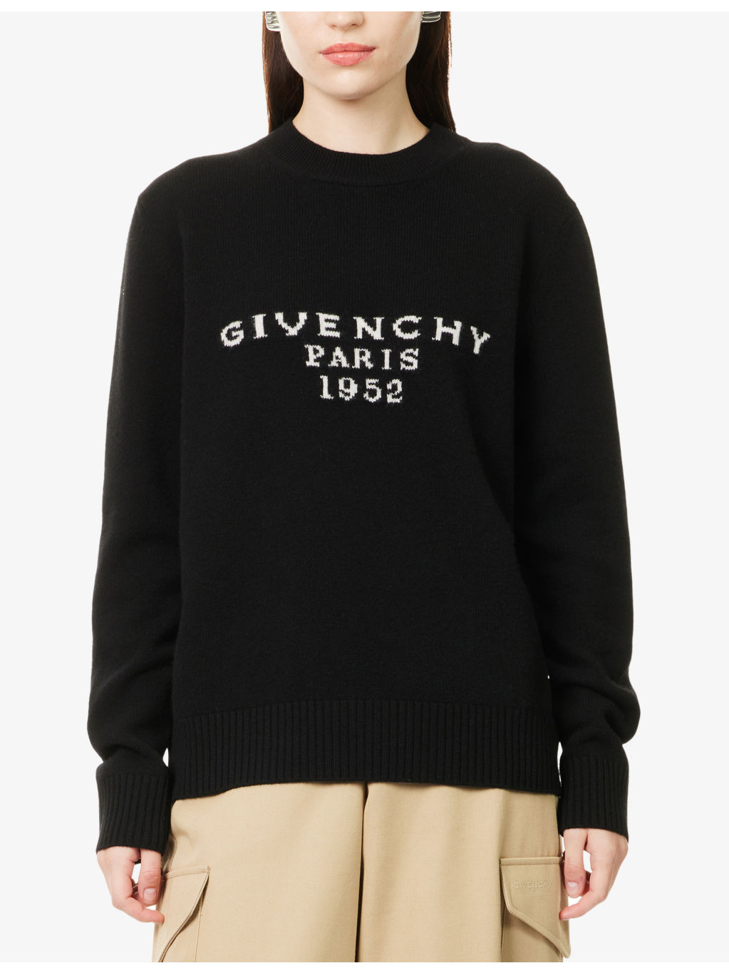 Brand-Intarsia Round-Neck Wool And Cashmere Sweater - 3