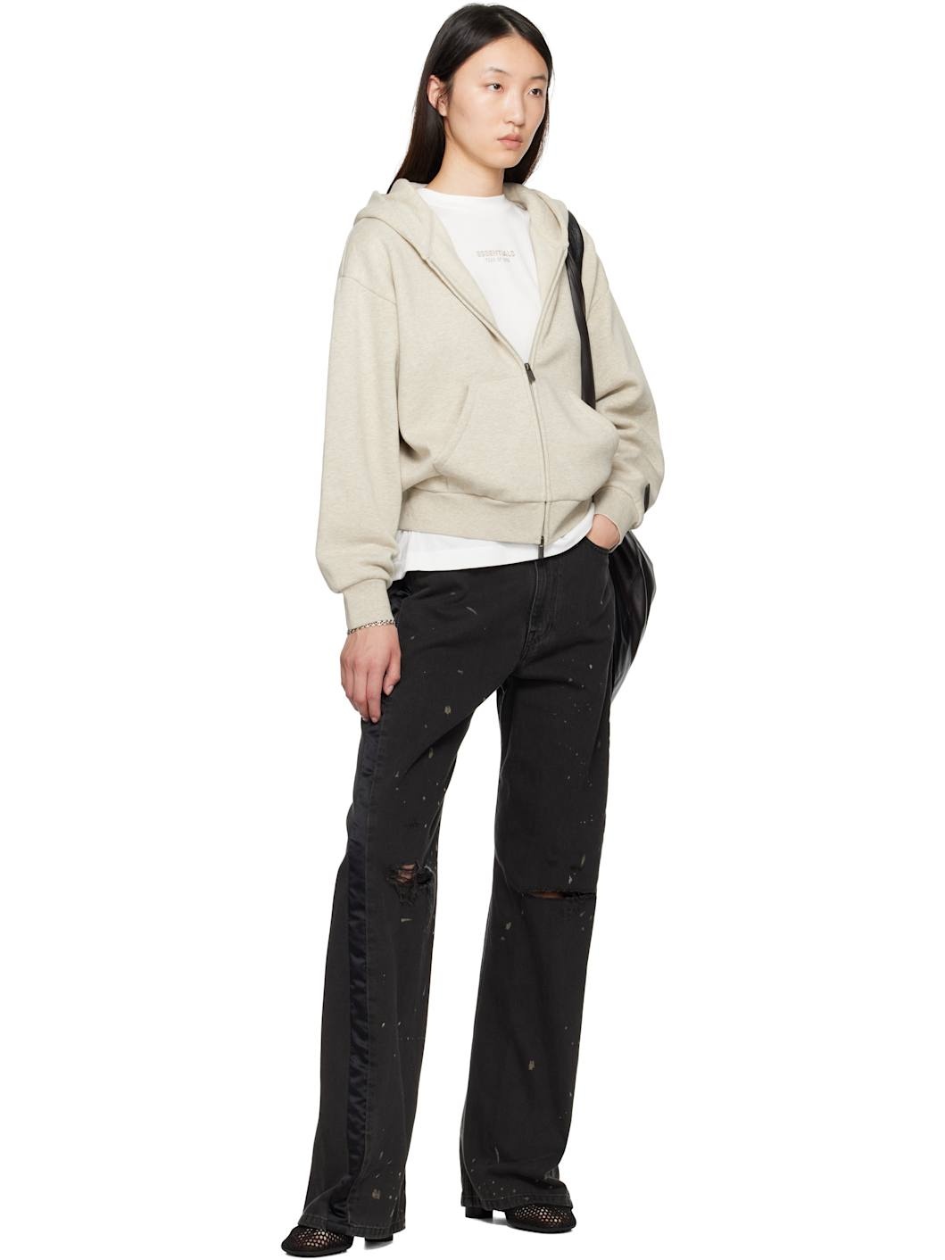 Beige Classic Fit Zip-Up Hoodie - 4