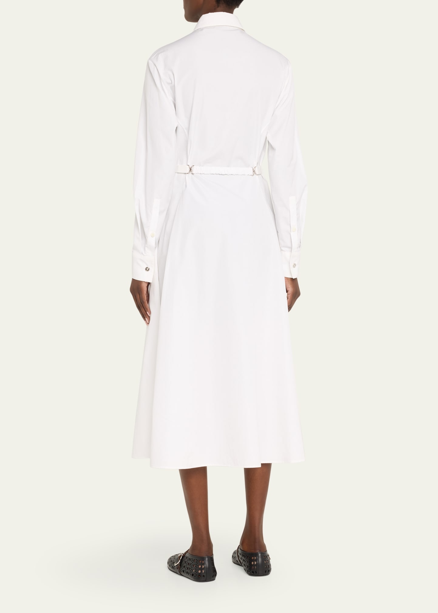 Barocco Ajour Embroidery Poplin Belted Midi Dress - 3