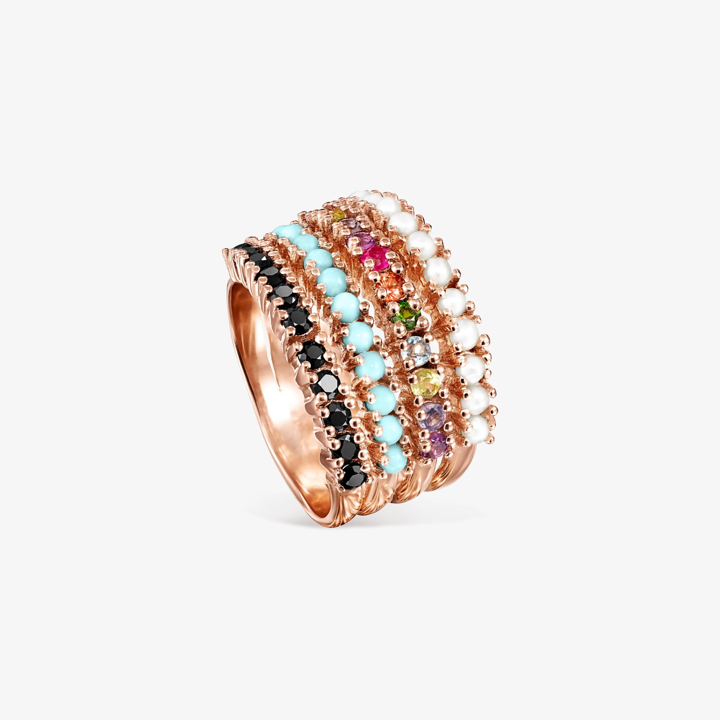 Straight Ring in Rose 18K gold vermeil with multicolor Gemstones - 1