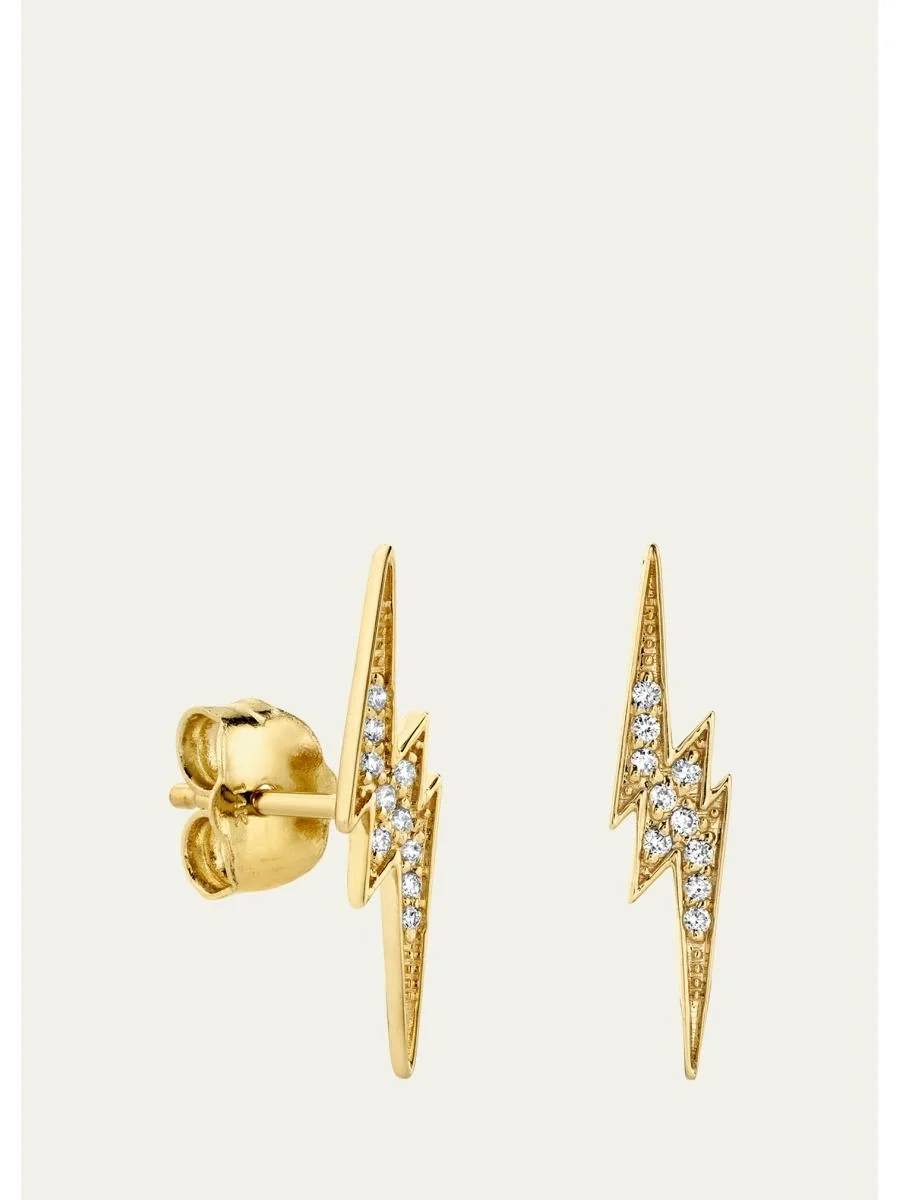 14k White Gold Diamond Lightning Bolt Stud Earring, Single - 1