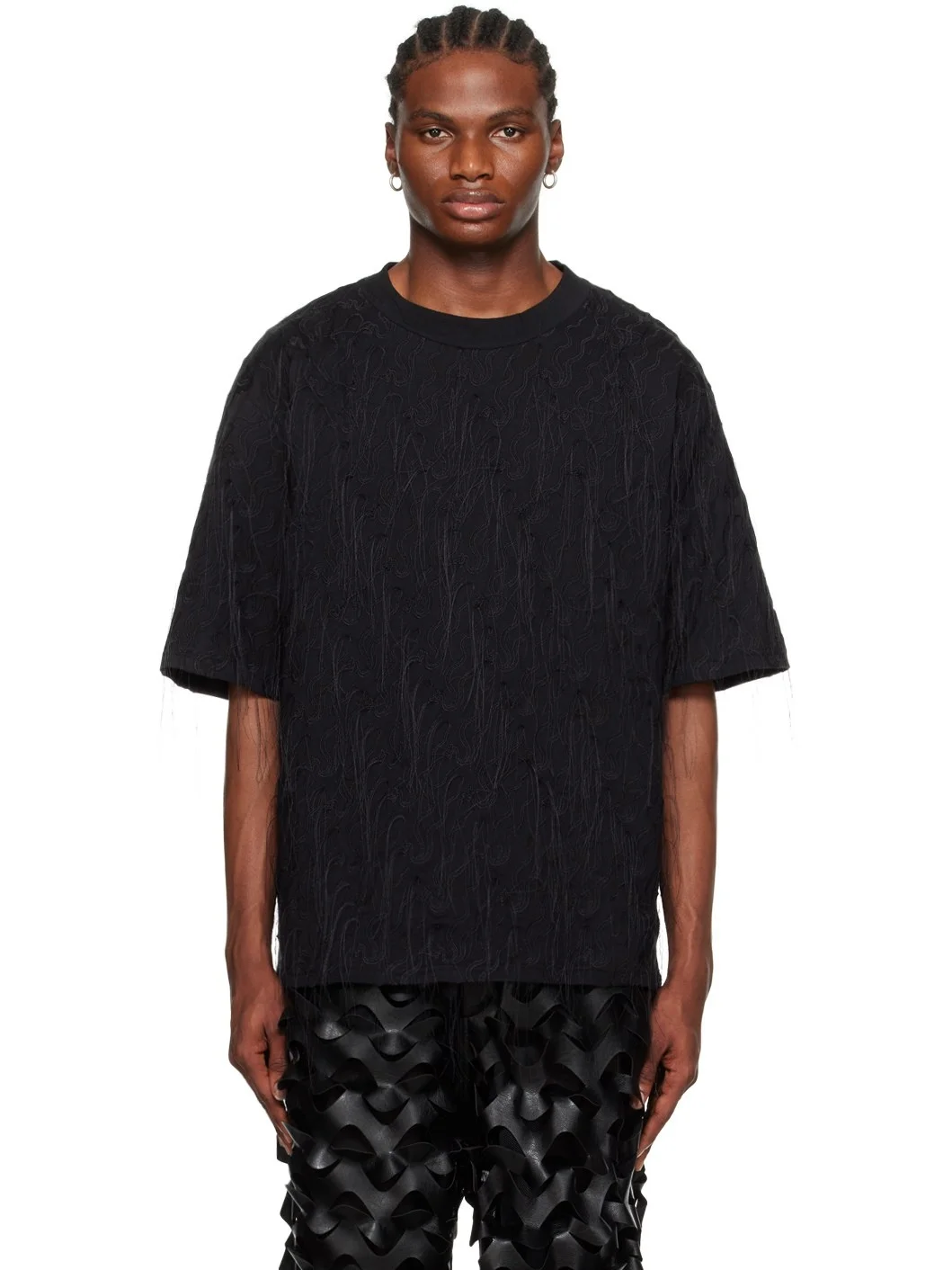 Black Embroidered T-Shirt - 1