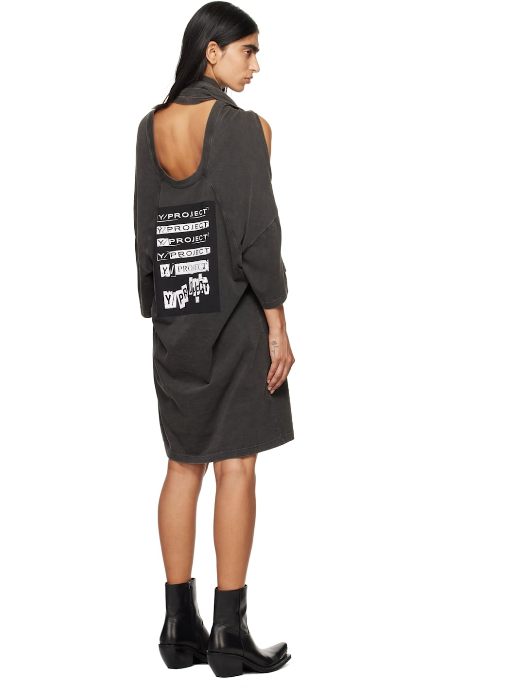 Gray Multiscarf Rock Band Print Minidress - 3