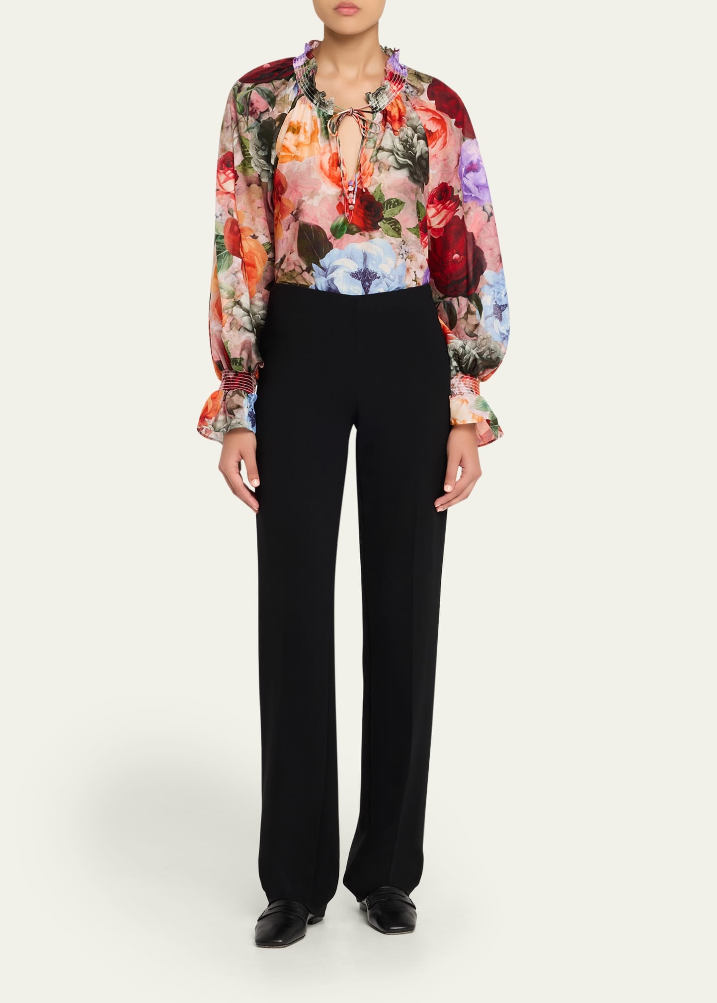 Norah Tie-Neck Peasant Blouse - 2