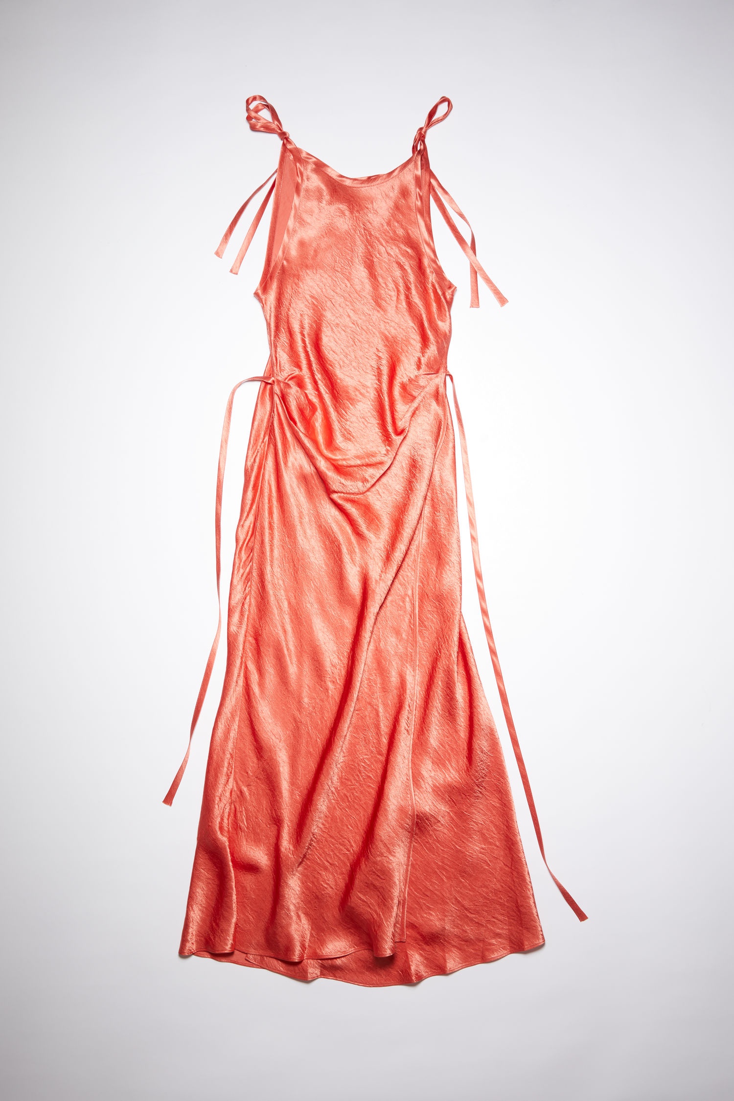 Hammered satin dress - Coral red - 5