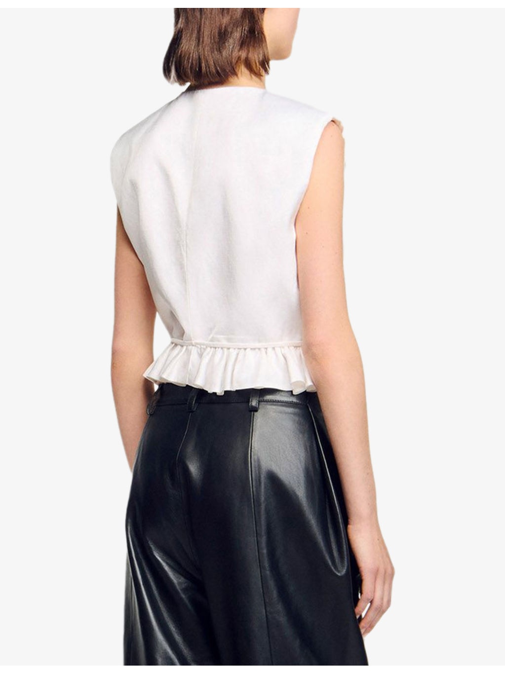 V-Neck Ruffle-Hem Cropped Linen-Blend Top - 4