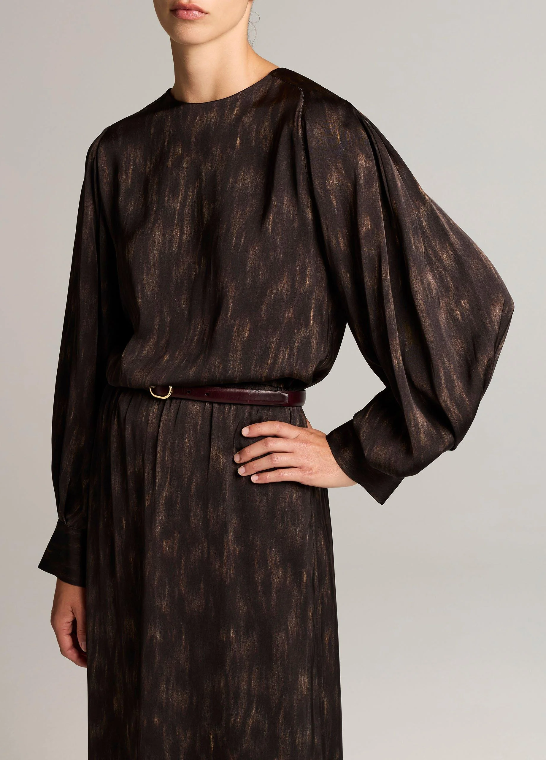 Spotted Satin Tie-Neck Raglan Top - 1