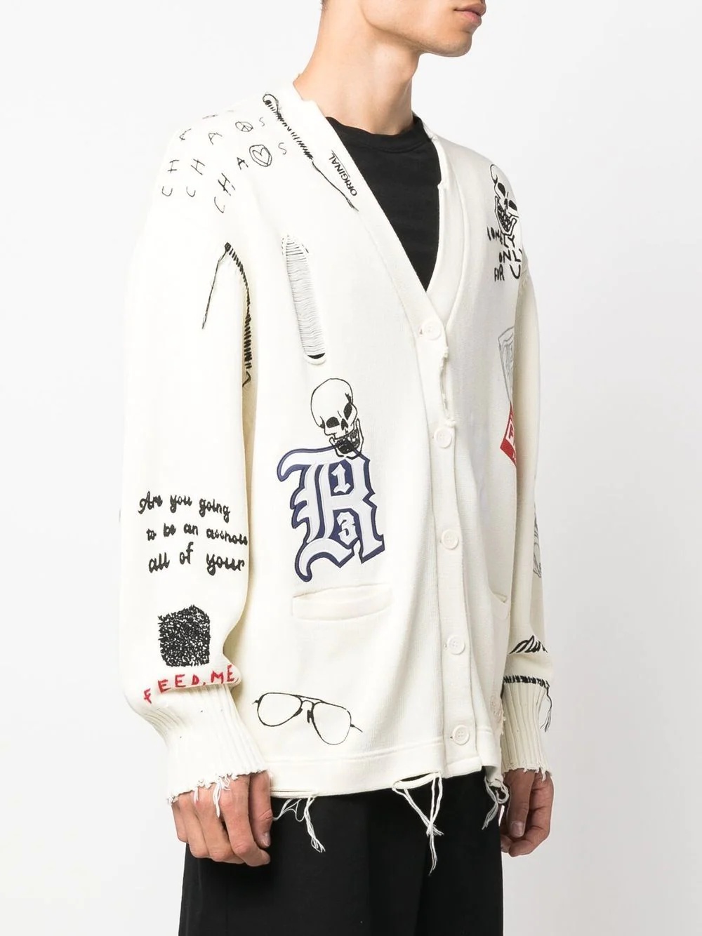 distressed graffiti cardigan - 4