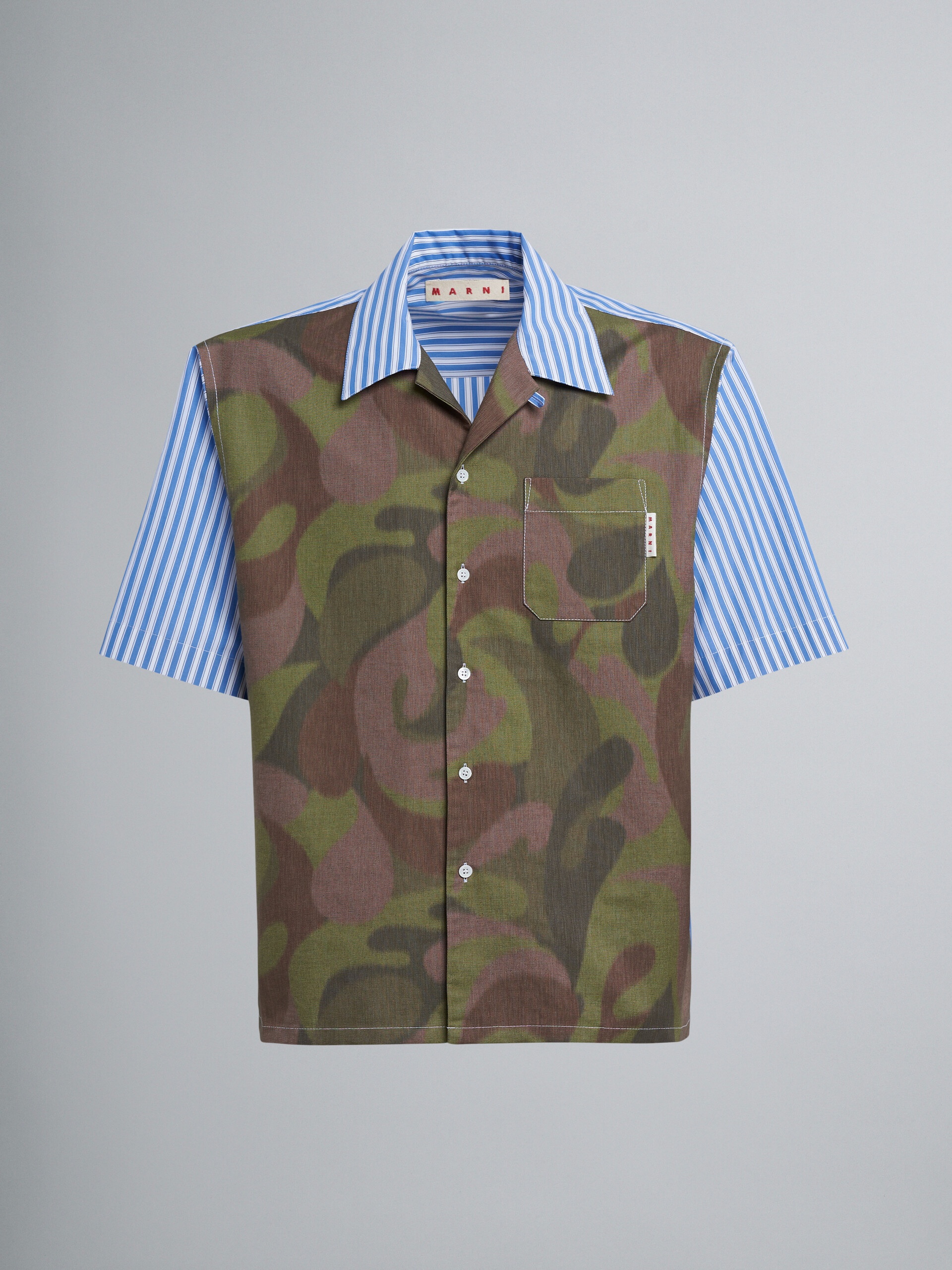 50S CAMO PRINT MIXED MATERIAL BOWLING SHIRT - 1
