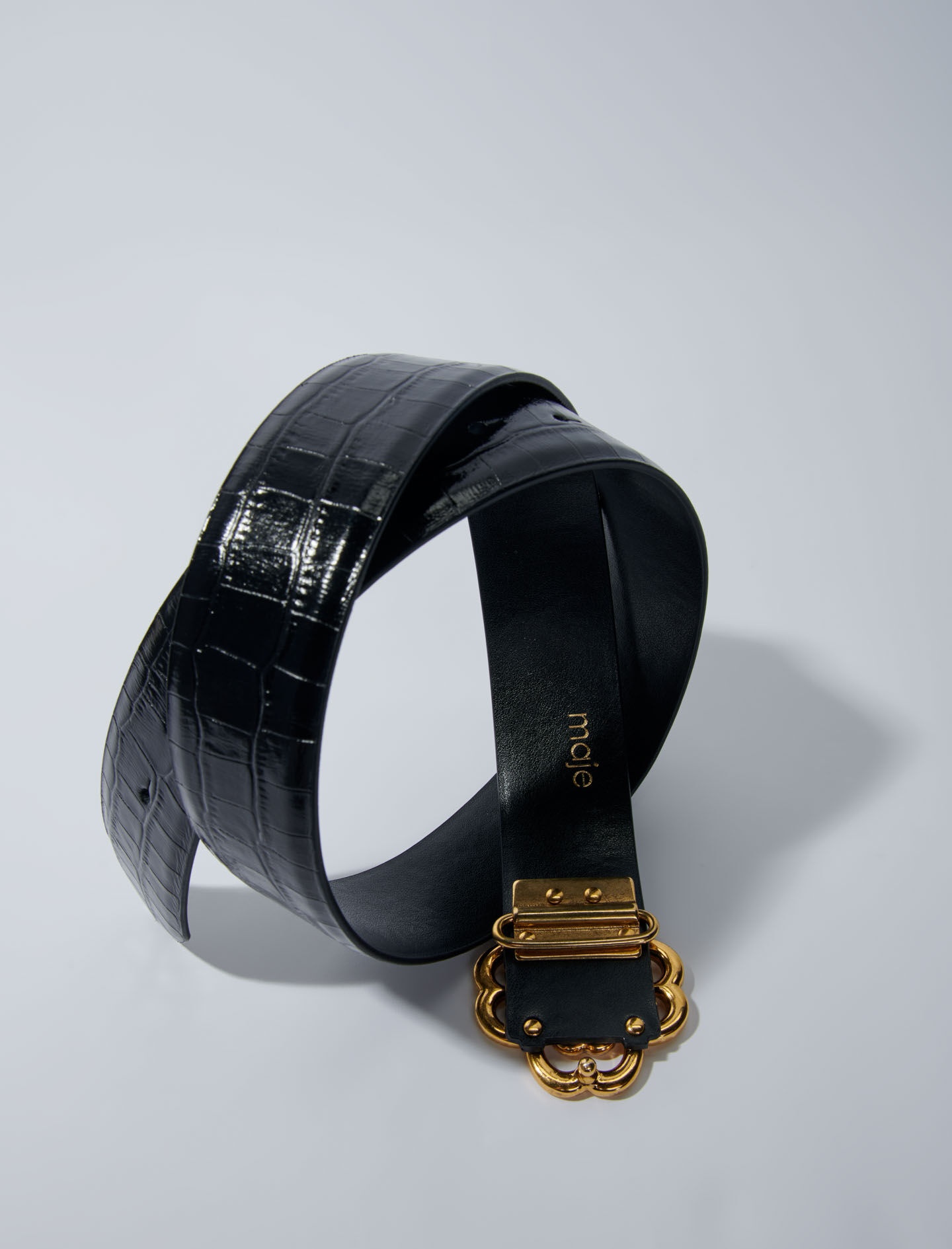 Croc-effect leather double M belt - 7