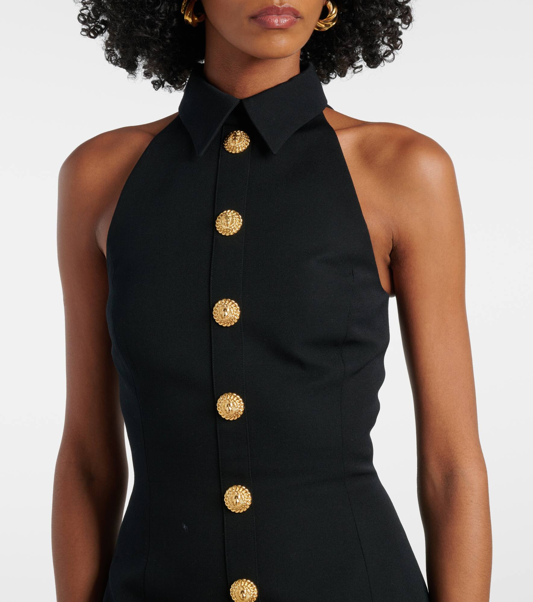 Halterneck wool grain de poudre minidress - 4