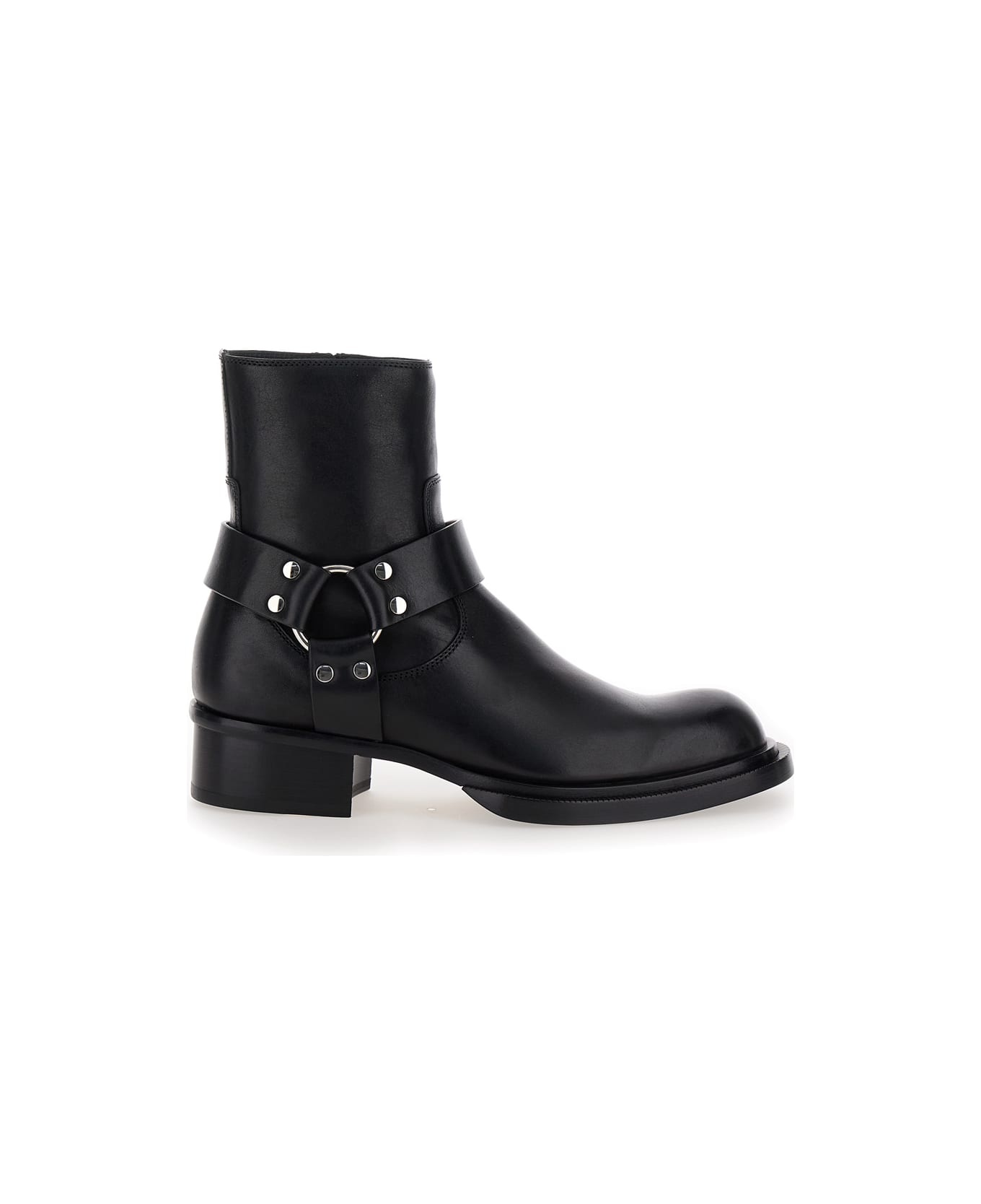 Black Ankle Boots With Harness Detail In Leather Man - 1