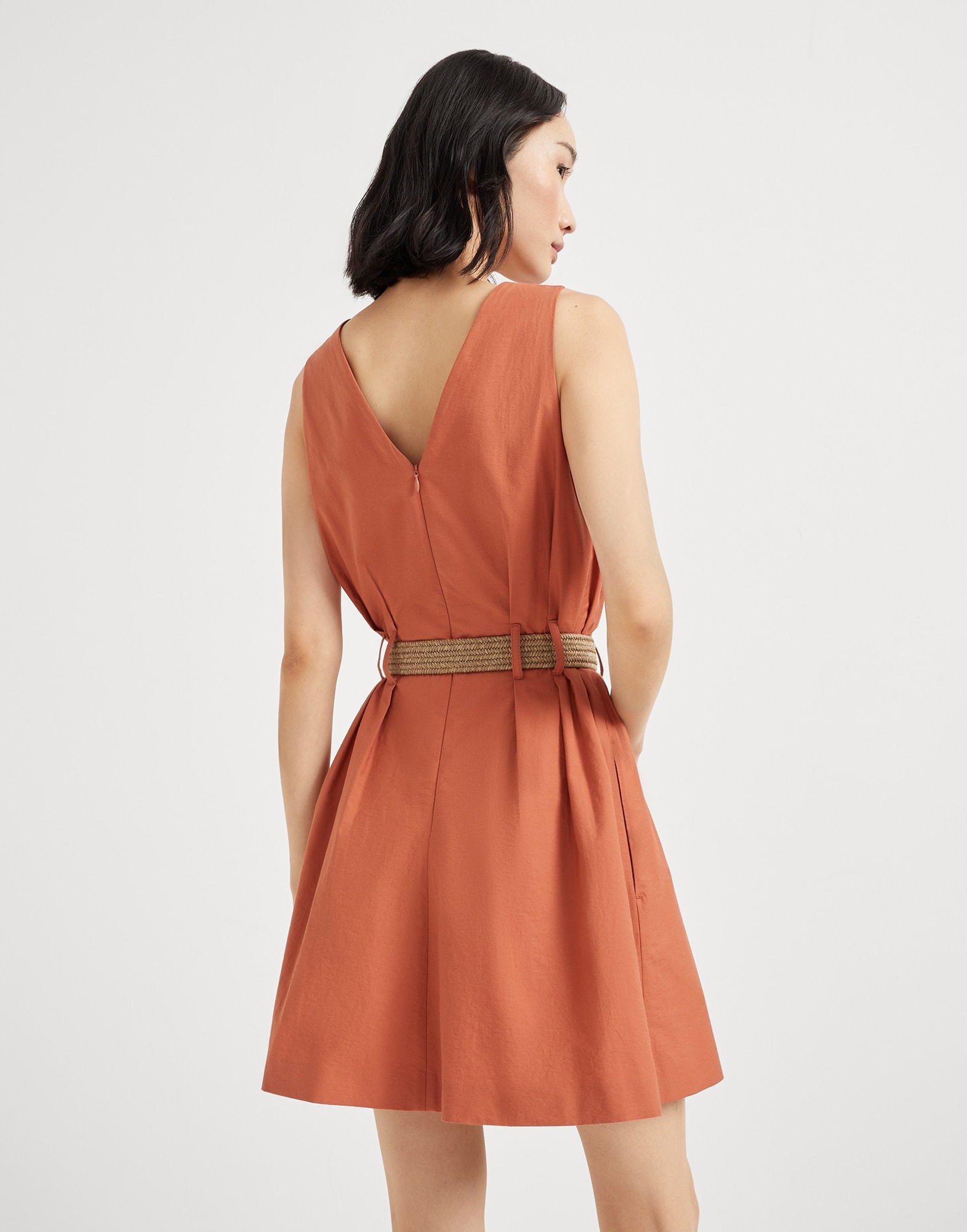 Techno cotton texture twill mini dress with rope and shiny loop belt - 2