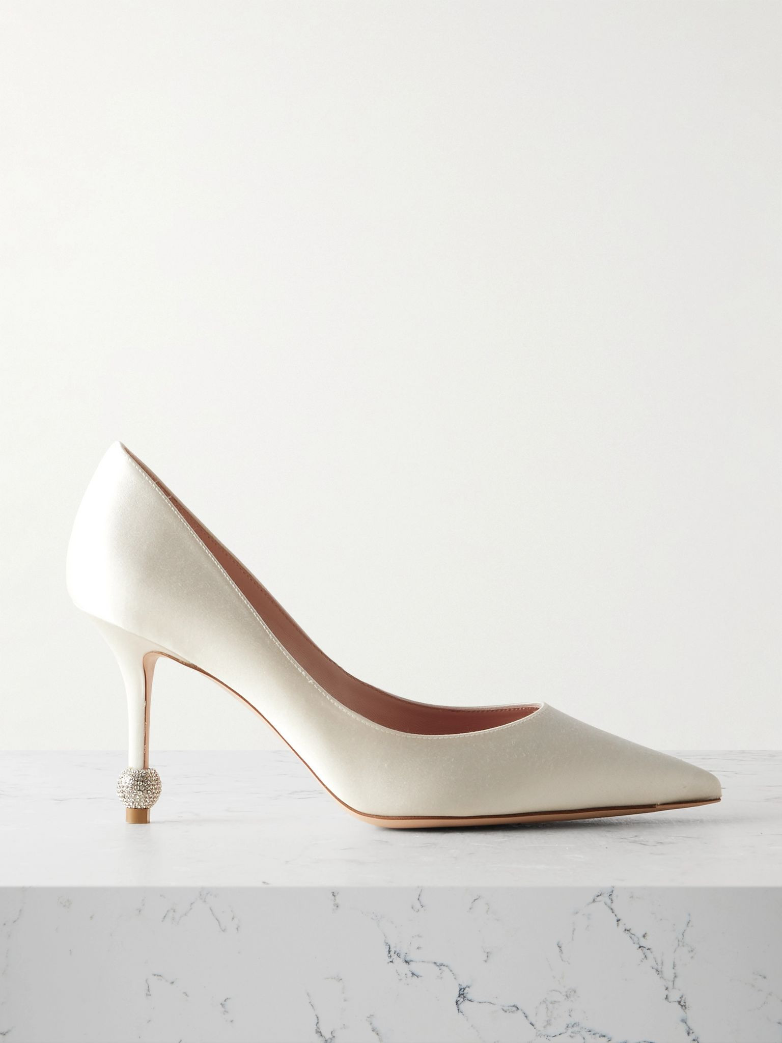 Marlene 85 crystal-embellished satin pumps Ivory - 1