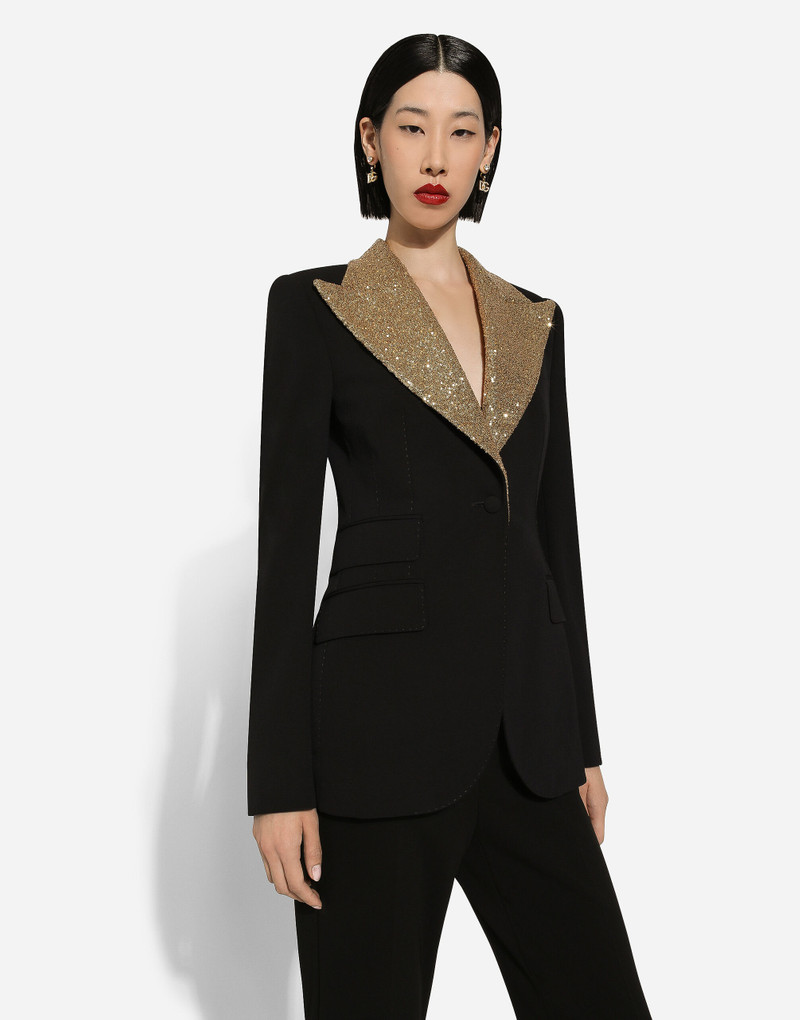Single-breasted wool Turlington jacket with sequined lapels 4