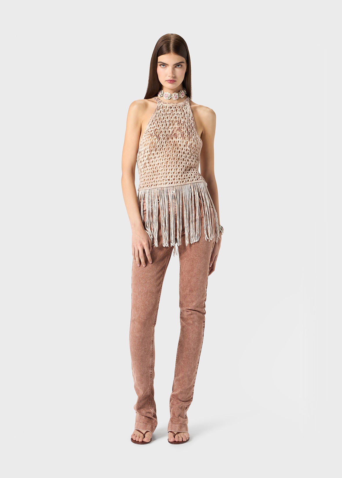 PRINTED KNIT TOP WITH FRINGES - 2