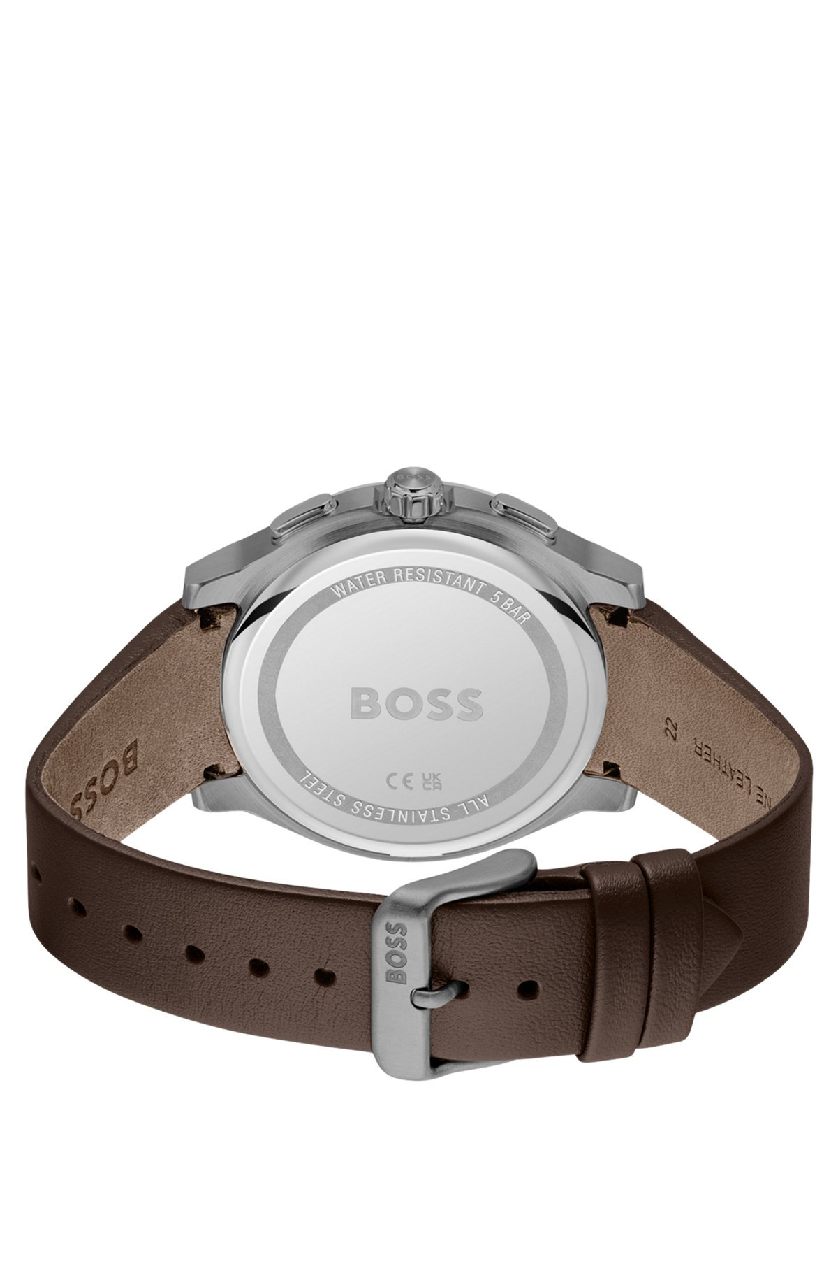 GRAY-PLATED CHRONOGRAPH WATCH WITH LEATHER STRAP - 3
