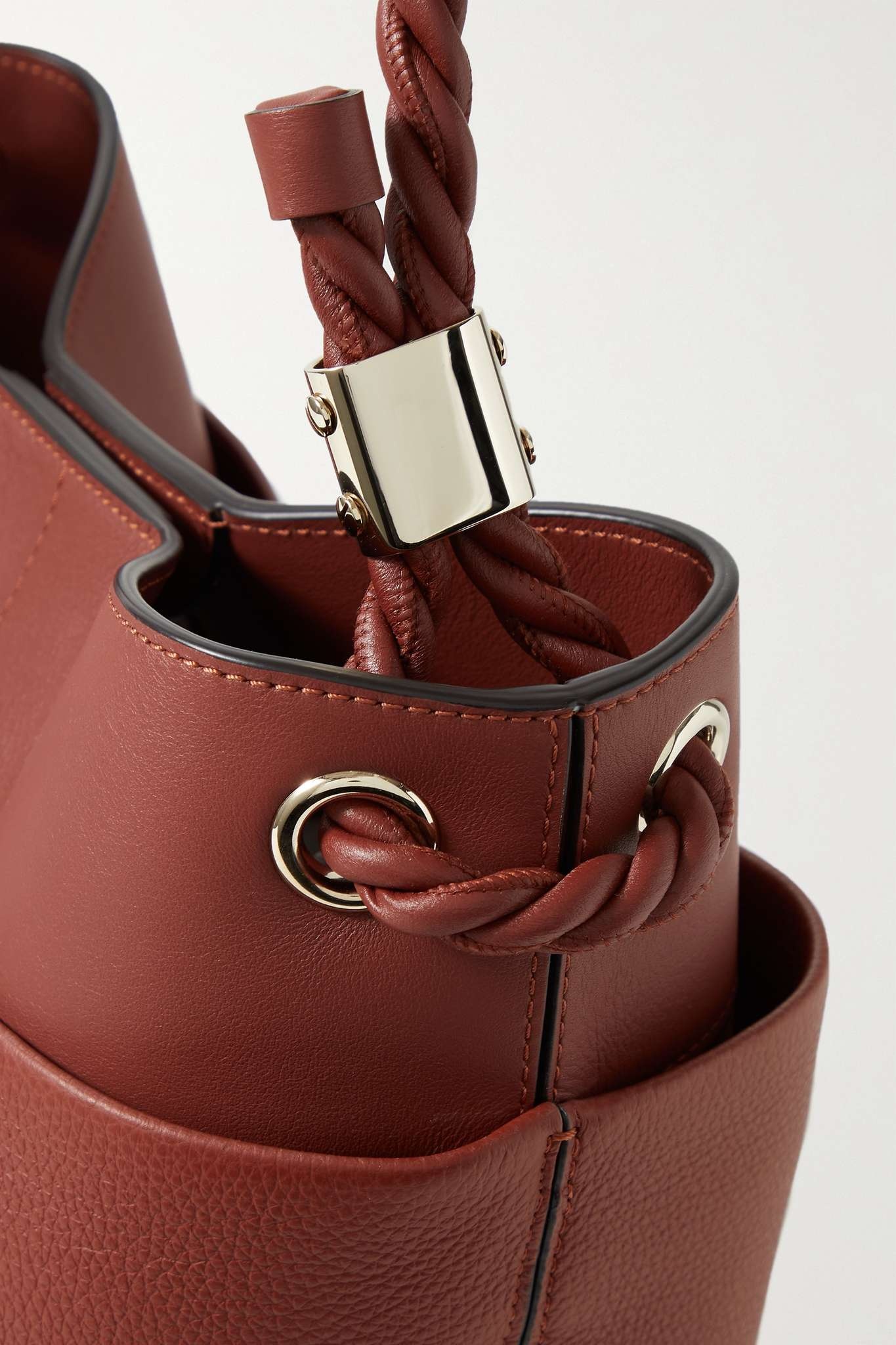 Key medium smooth and textured-leather bucket bag - 4