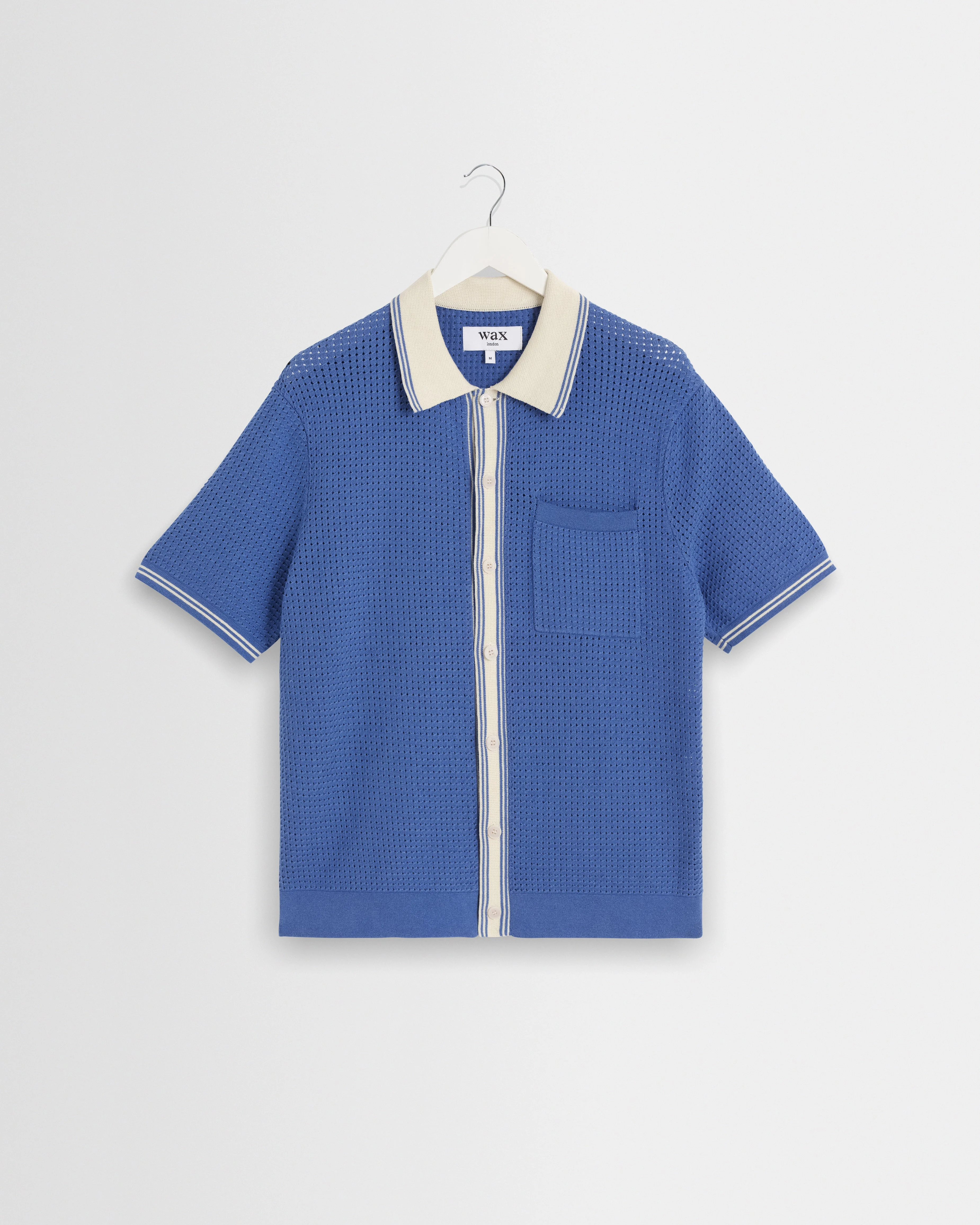 Belle - Blue Tipped Pointelle Polo Shirt - 1