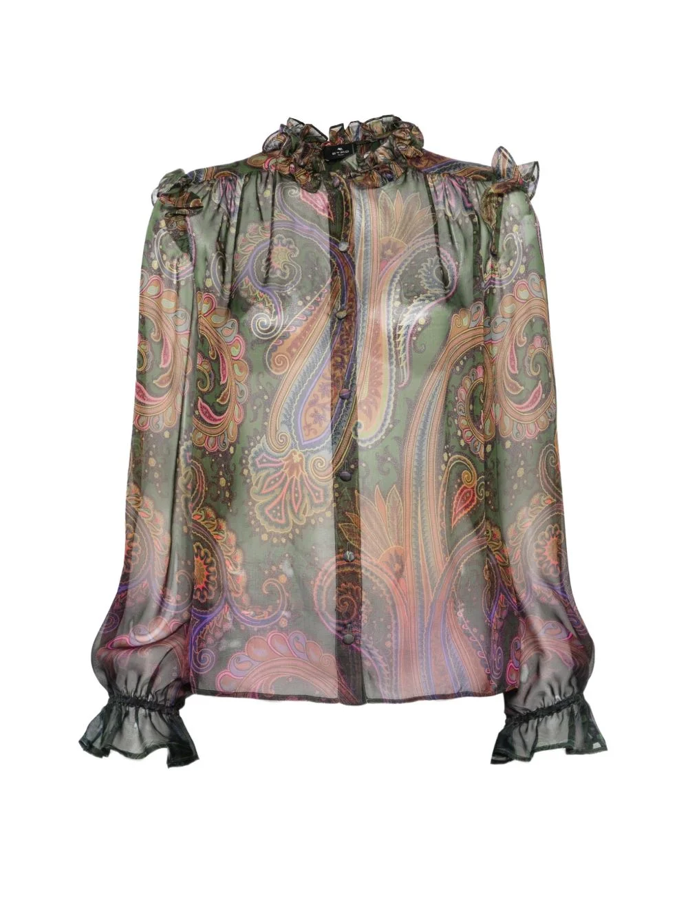 silk shirt with placed degradé paisley-print - 1