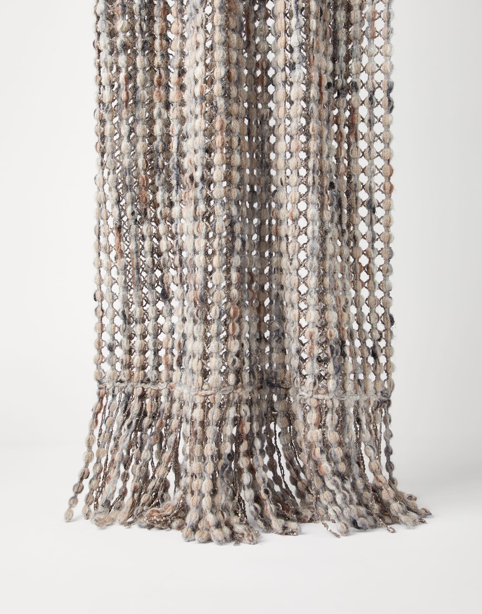 Virgin wool, cashmere and mohair balloon net embroidery knit scarf - 1