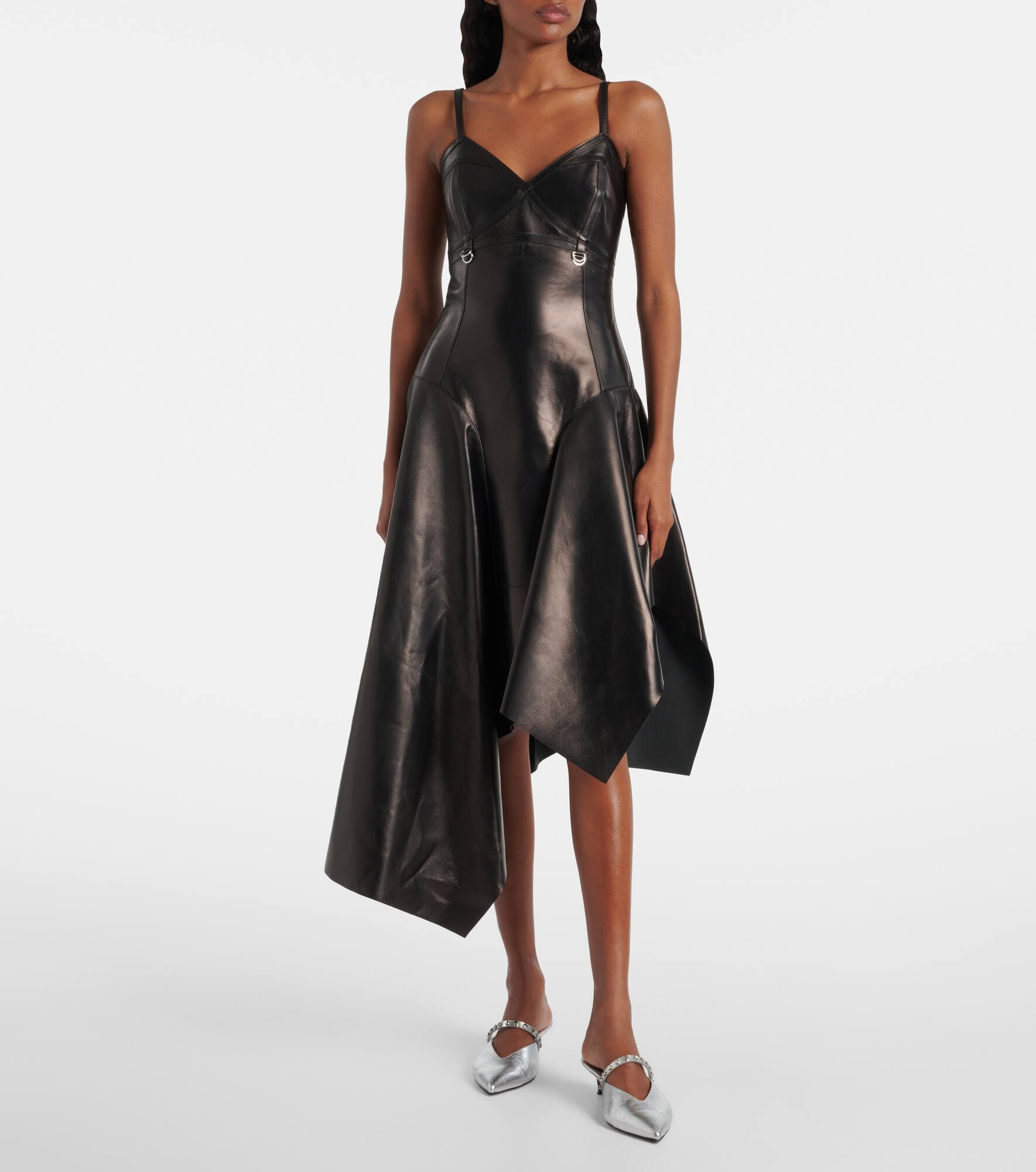 Asymmetric leather midi dress - 2