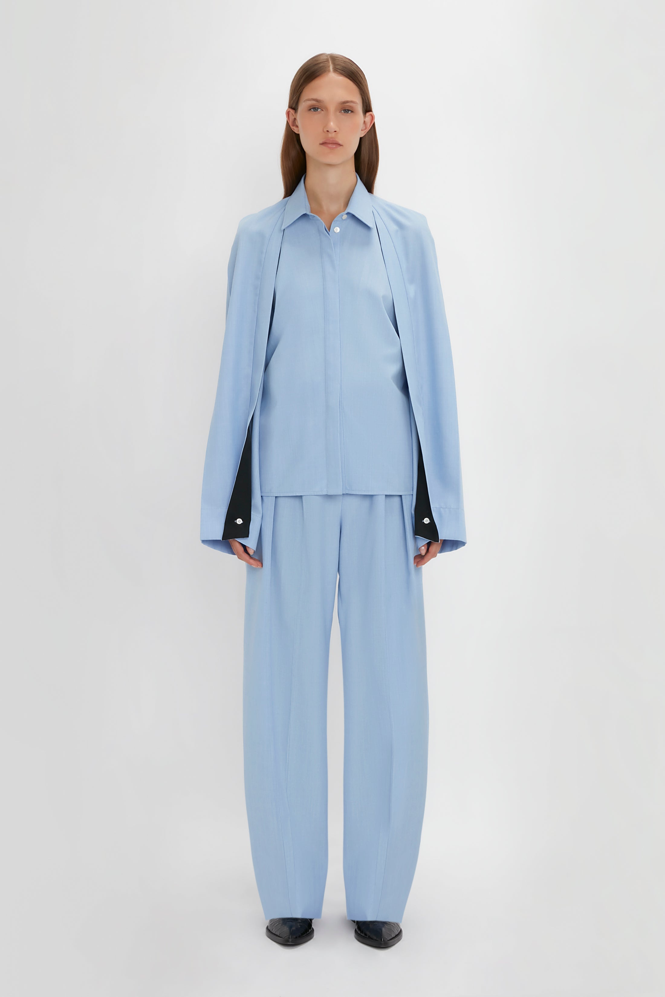 Pleat Detail Raglan Shirt In Oxford Blue - 3