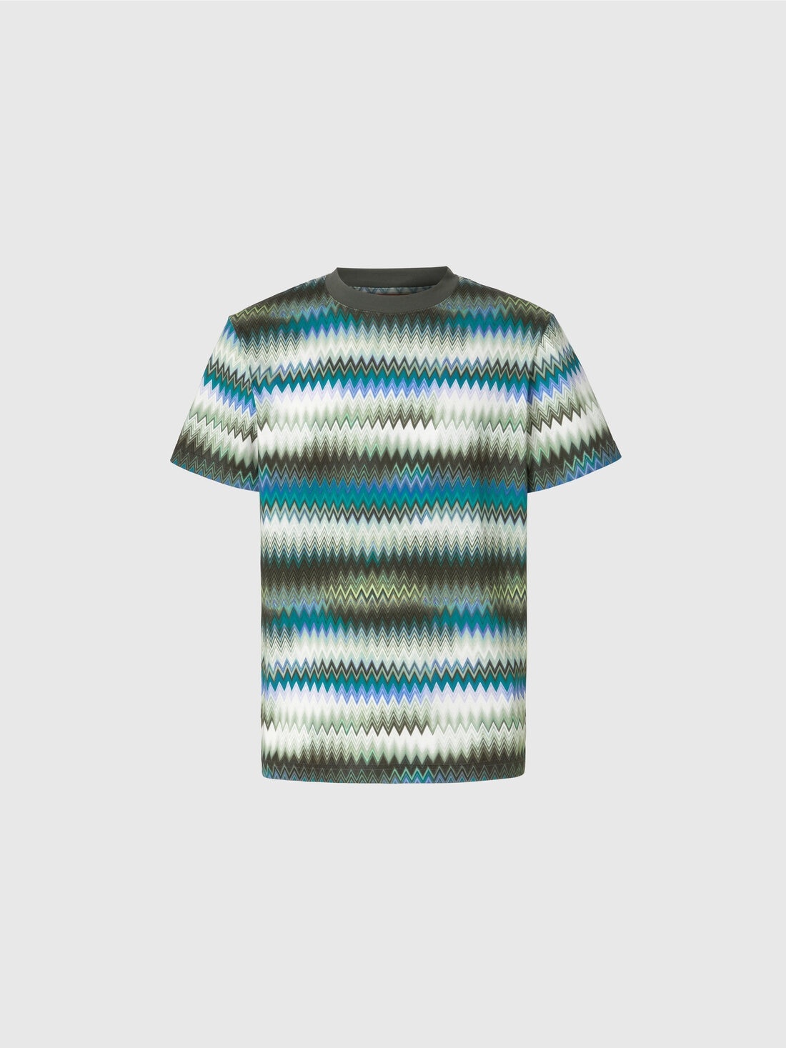 Cotton crewneck T-shirt with gradient micro zigzag print - 1