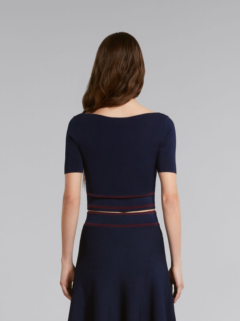 BLUE SCOOP-NECK TOP WITH LOGO HEM - 3