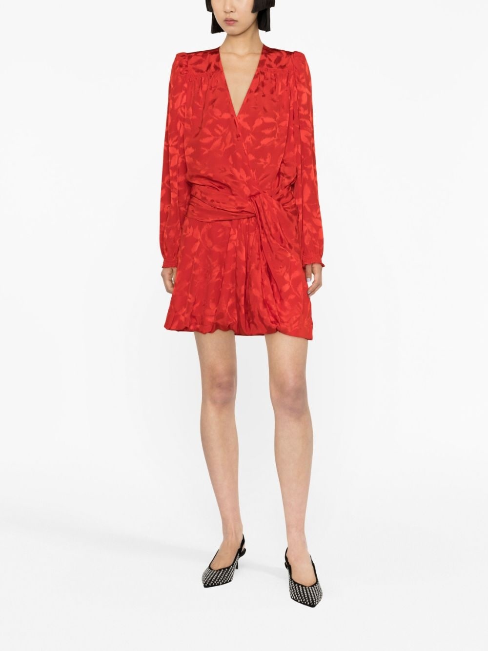 floral-jacquard wrap minidress - 3
