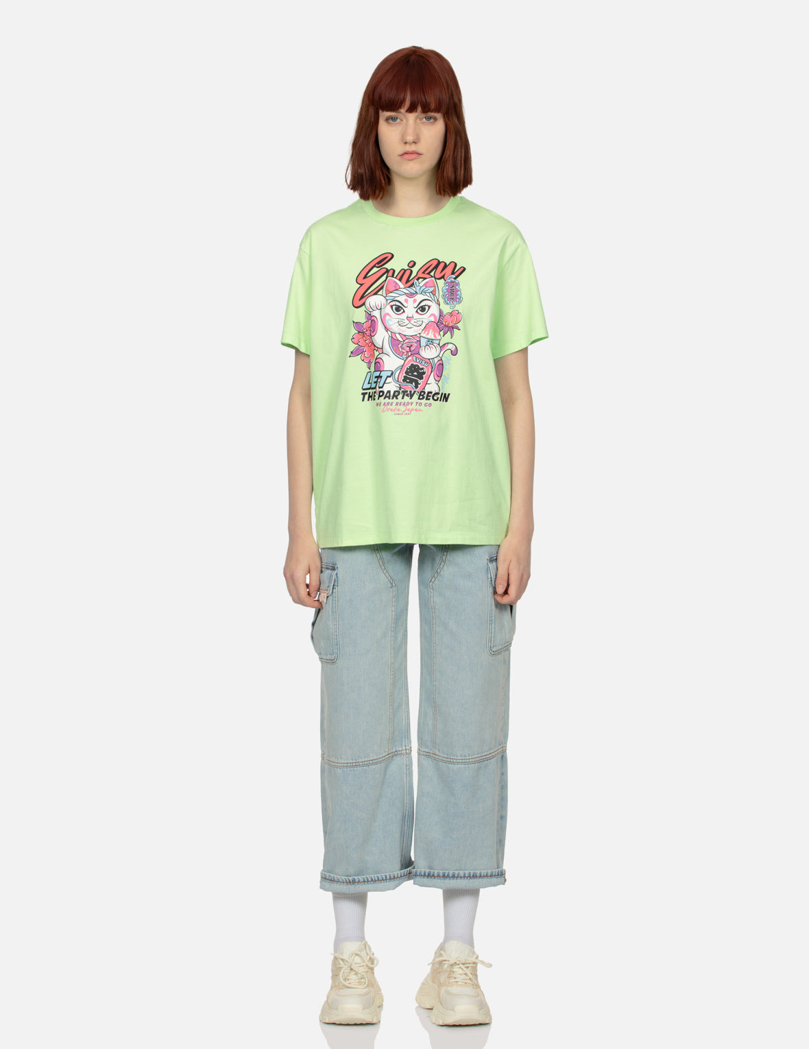 FORTUNE CAT AND FLORAL PRINT BOYFRIEND T-SHIRT - 5