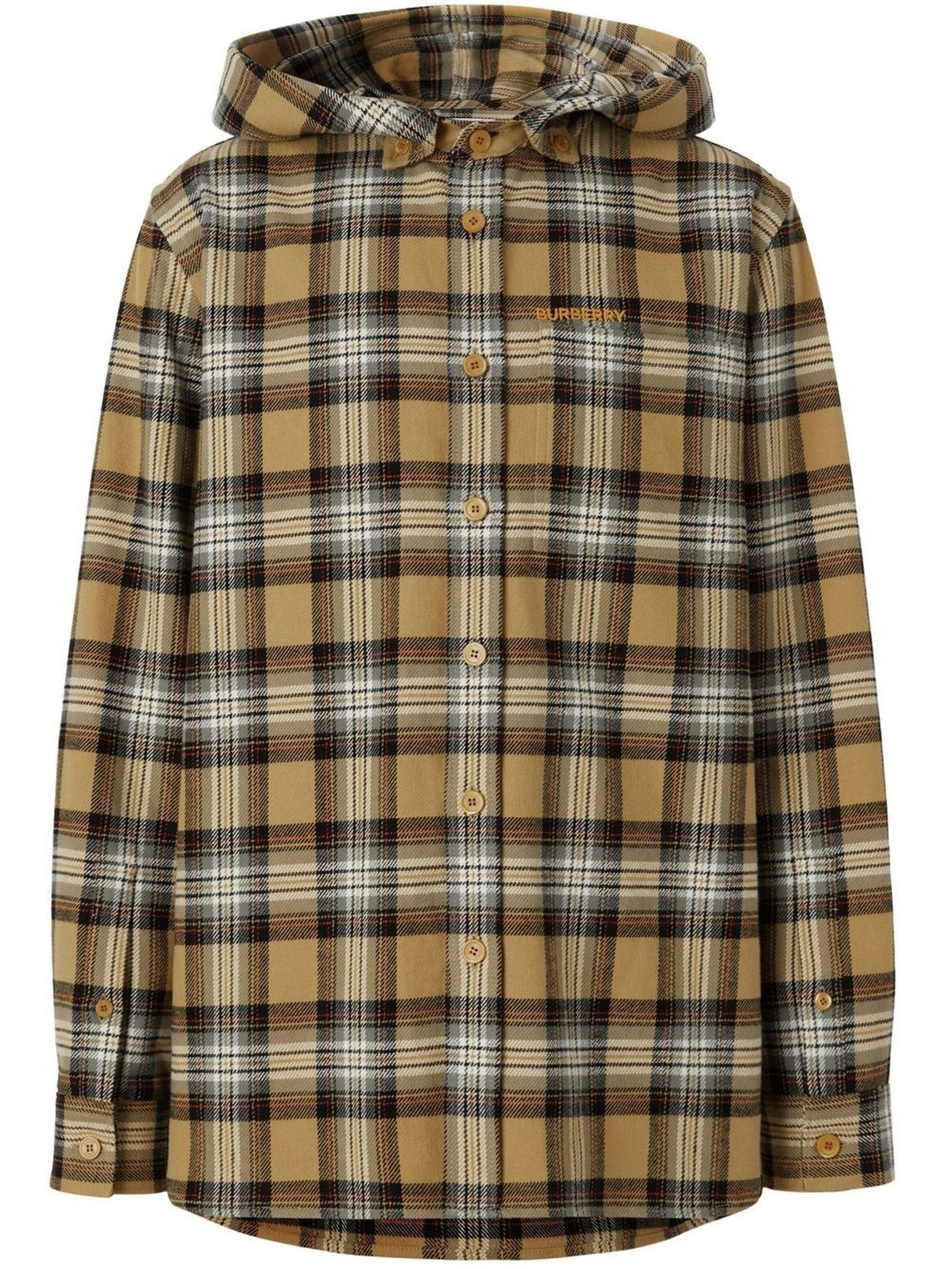 neutral check print hooded shirt - 1