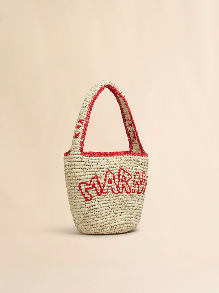 NATURAL RAFFIA AND RED NASSA SMALL HOBO BAG - 5