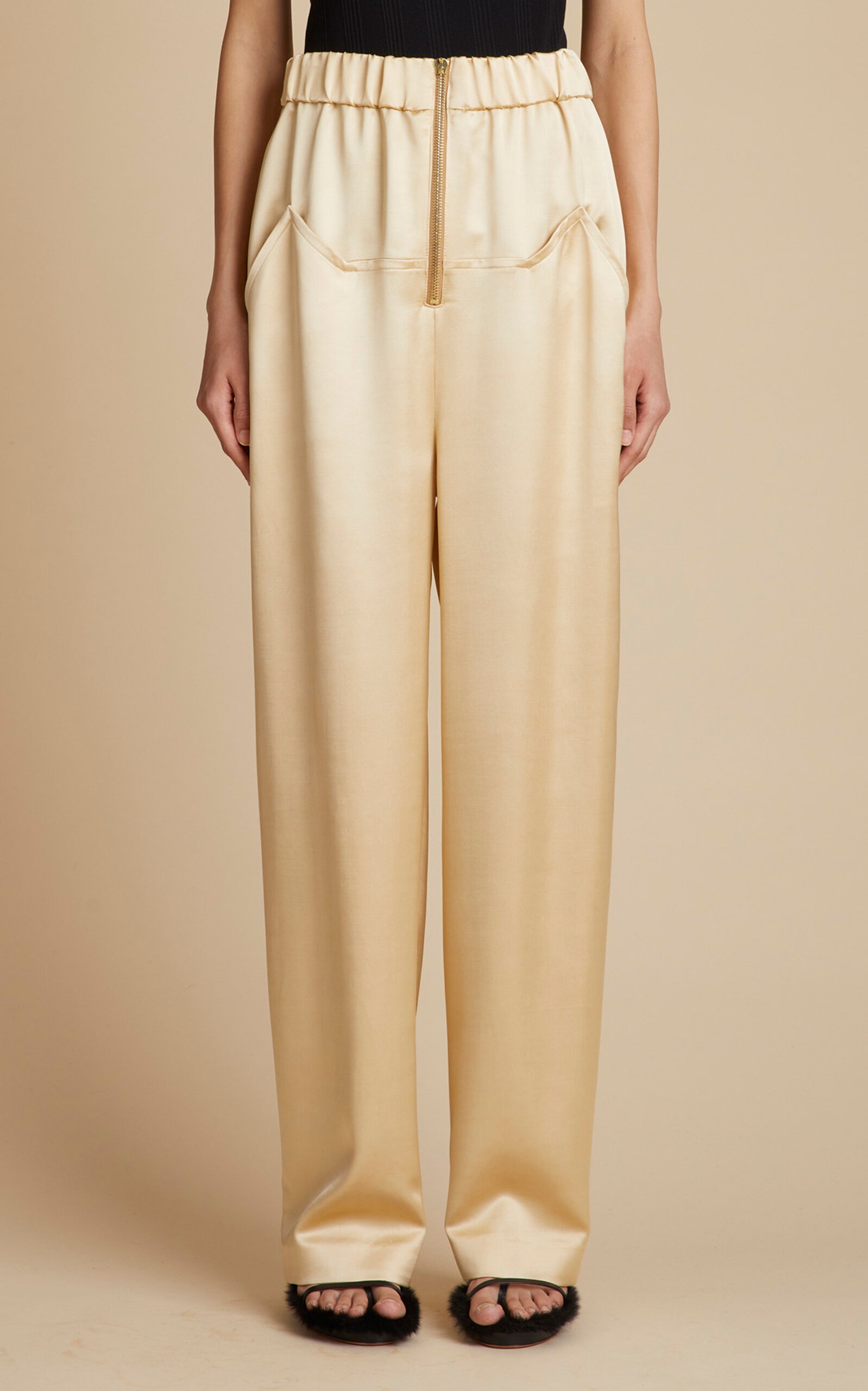 Felton Wool-Satin Wide-Leg Pants ivory - 1