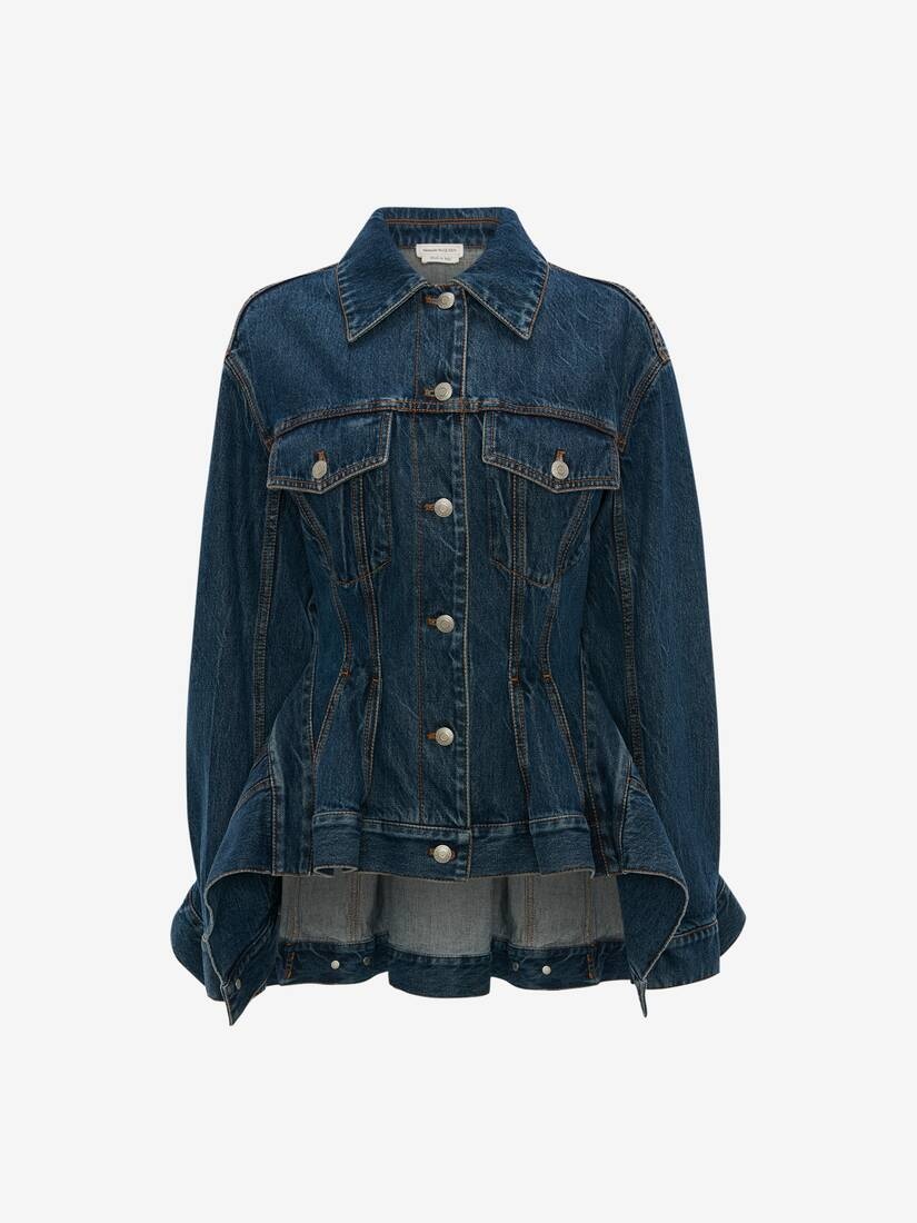 Peplum Denim Jacket in Washed Blue - 1