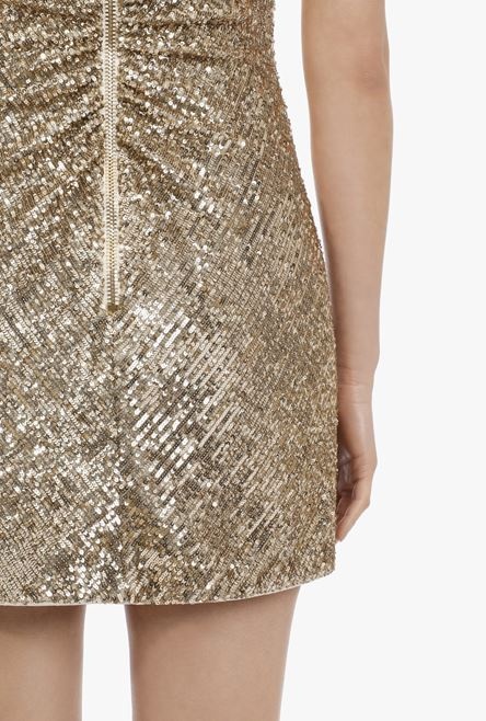 Short pleated dress with golden sequins - 10