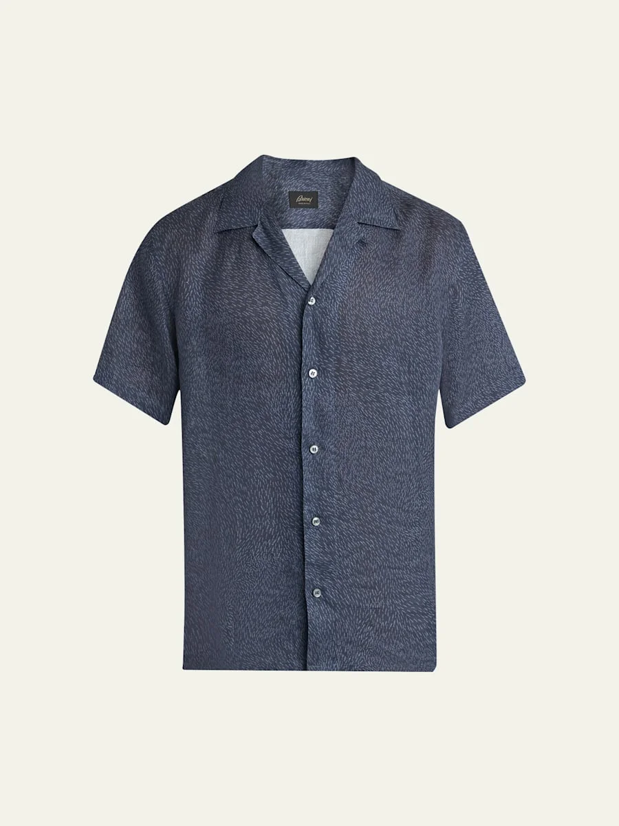 Men's Linen Pines-Print Camp Shirt - 1