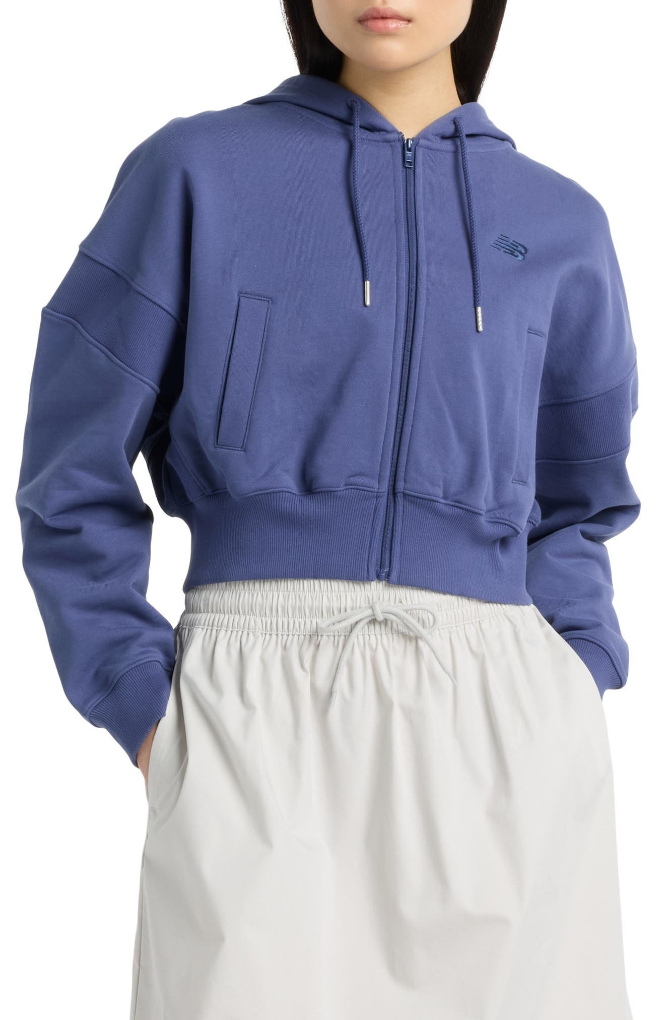 New Balance French Terry Crop Zip Hoodie in Dream State at Nordstrom - 1