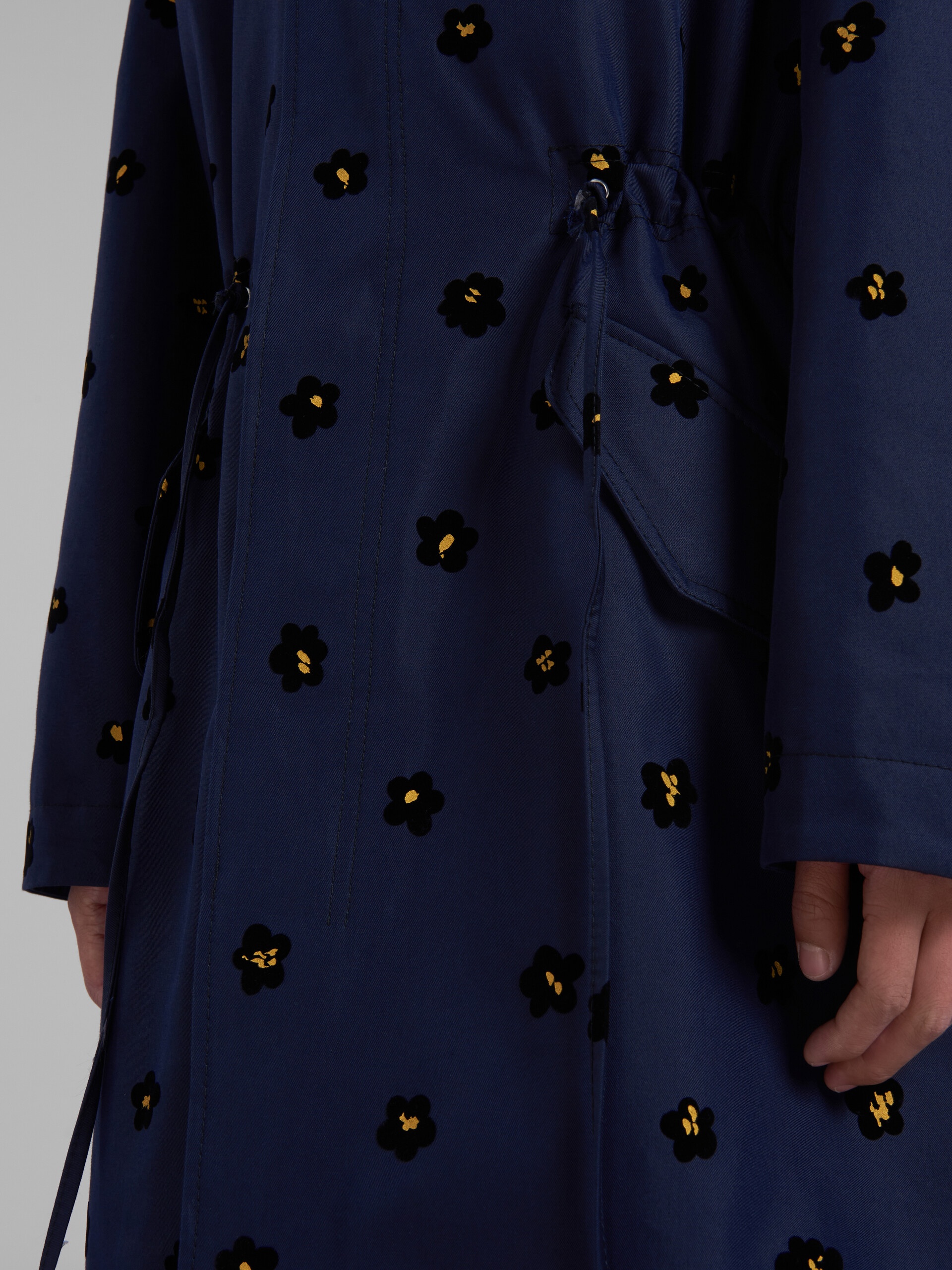 Marni BLUE GABARDINE PARKA WITH FLOCKED DRAFT FLOWER PRINT