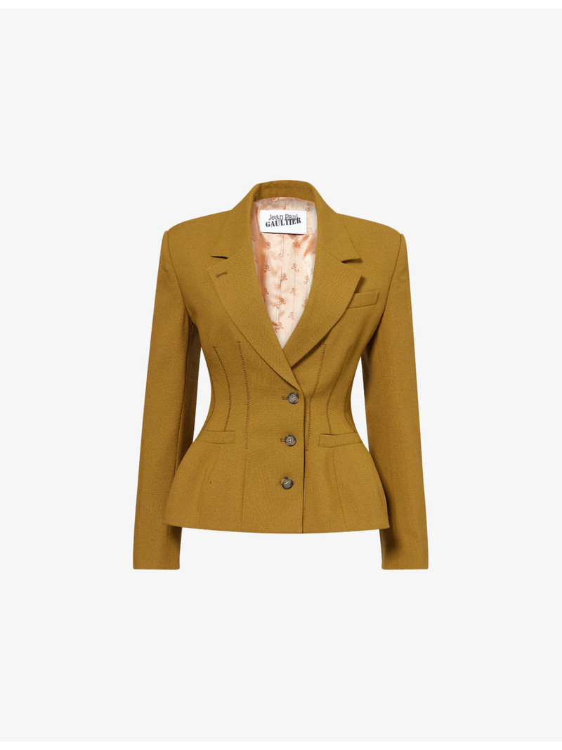 Notch-Lapels Cinched Wool-Blend Blazer 1