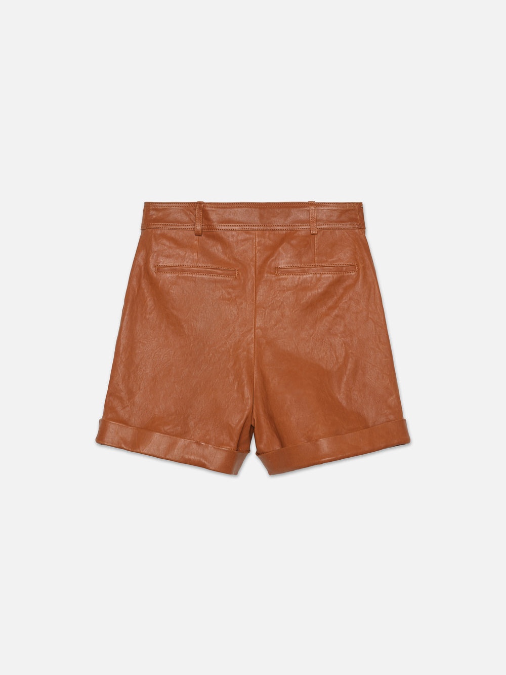 Pleated Wide Cuff Leather Short in Light Whiskey - 3