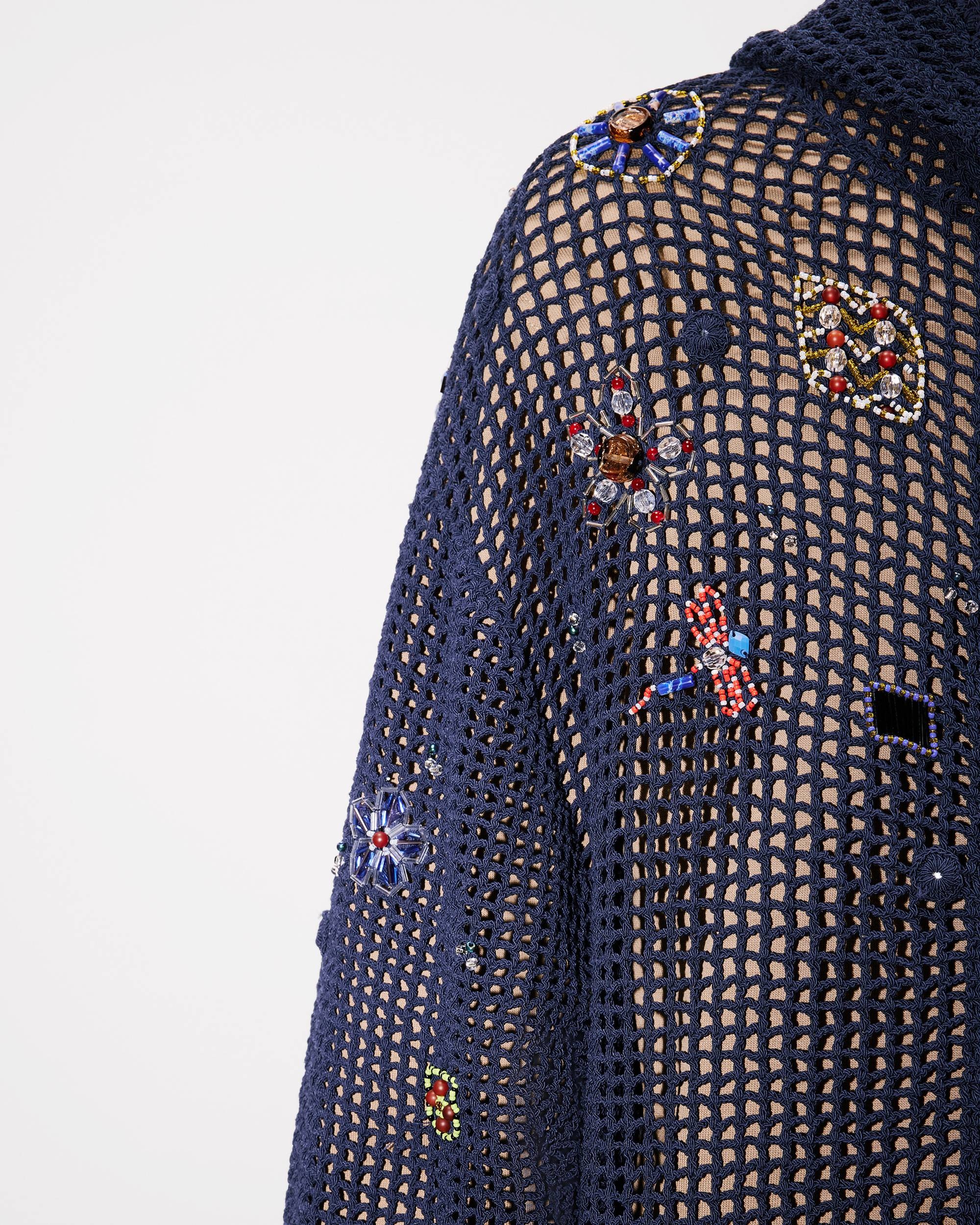 Oversized embroidered zip-up knitted hooded sweatshirt in cotton mesh - 10