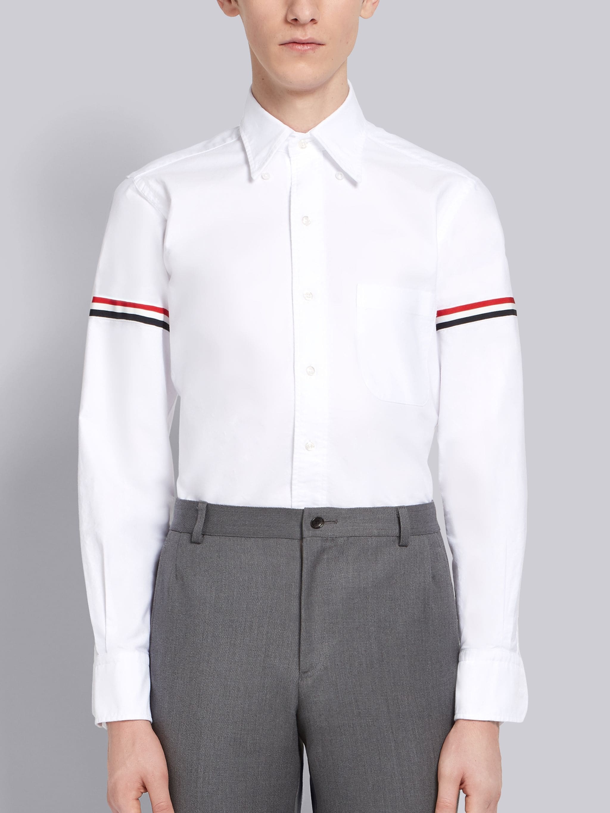 White Oxford Striped Grosgrain Armband Classic Shirt - 1